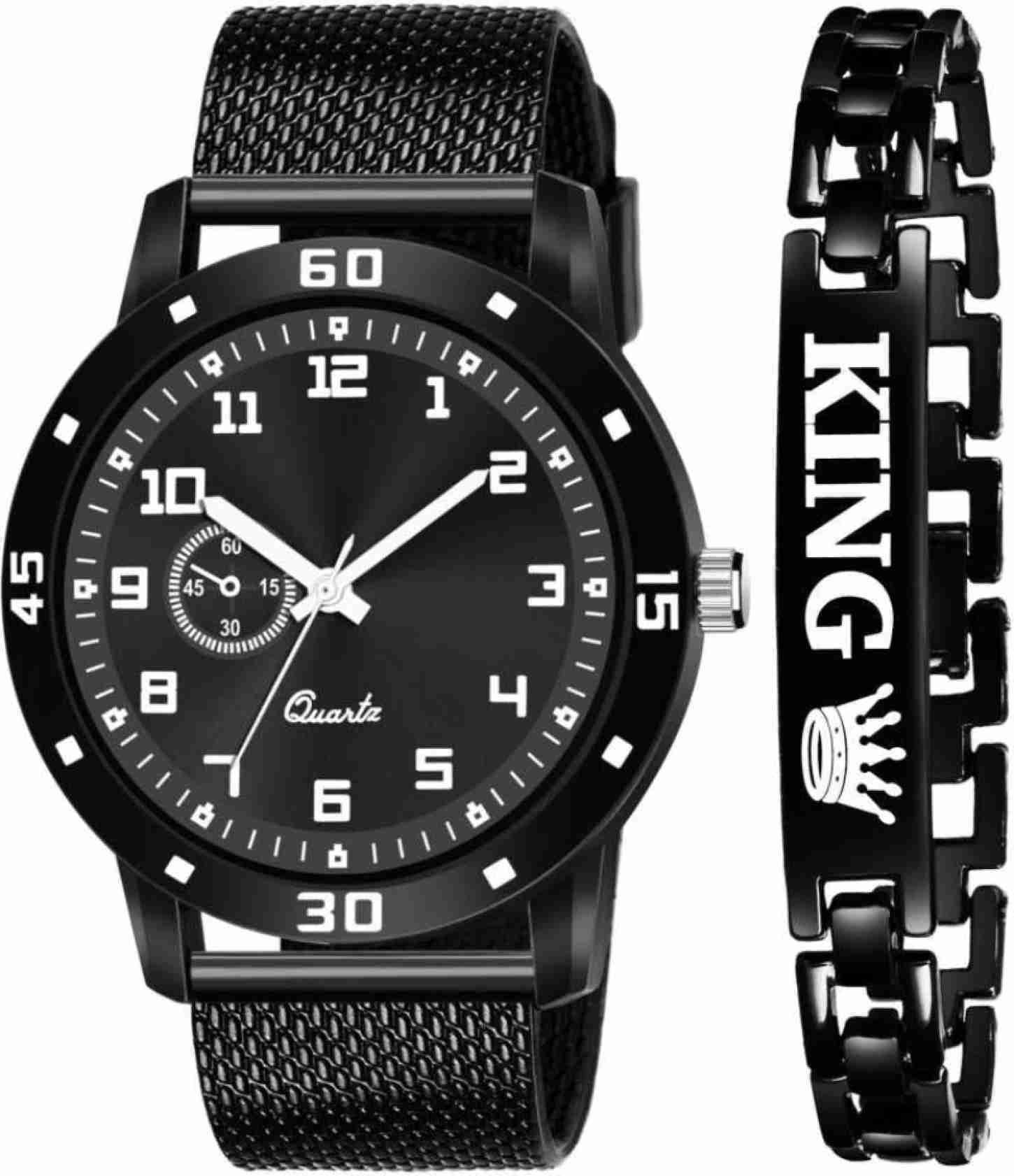 terizla Men Classic Analog Trending Watch With King Bracelet Combo Analog Watch - For Boys Black Color Analog Round Dial PU Strap-picture-10