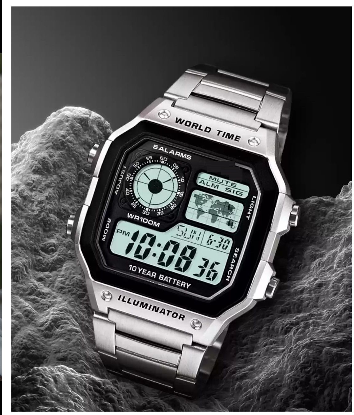 paltinum Men Watch Digital Watch - For Men Digital World Time Watch | 5 Alarms, World Map Display | Stainless Steel Strap-picture-15
