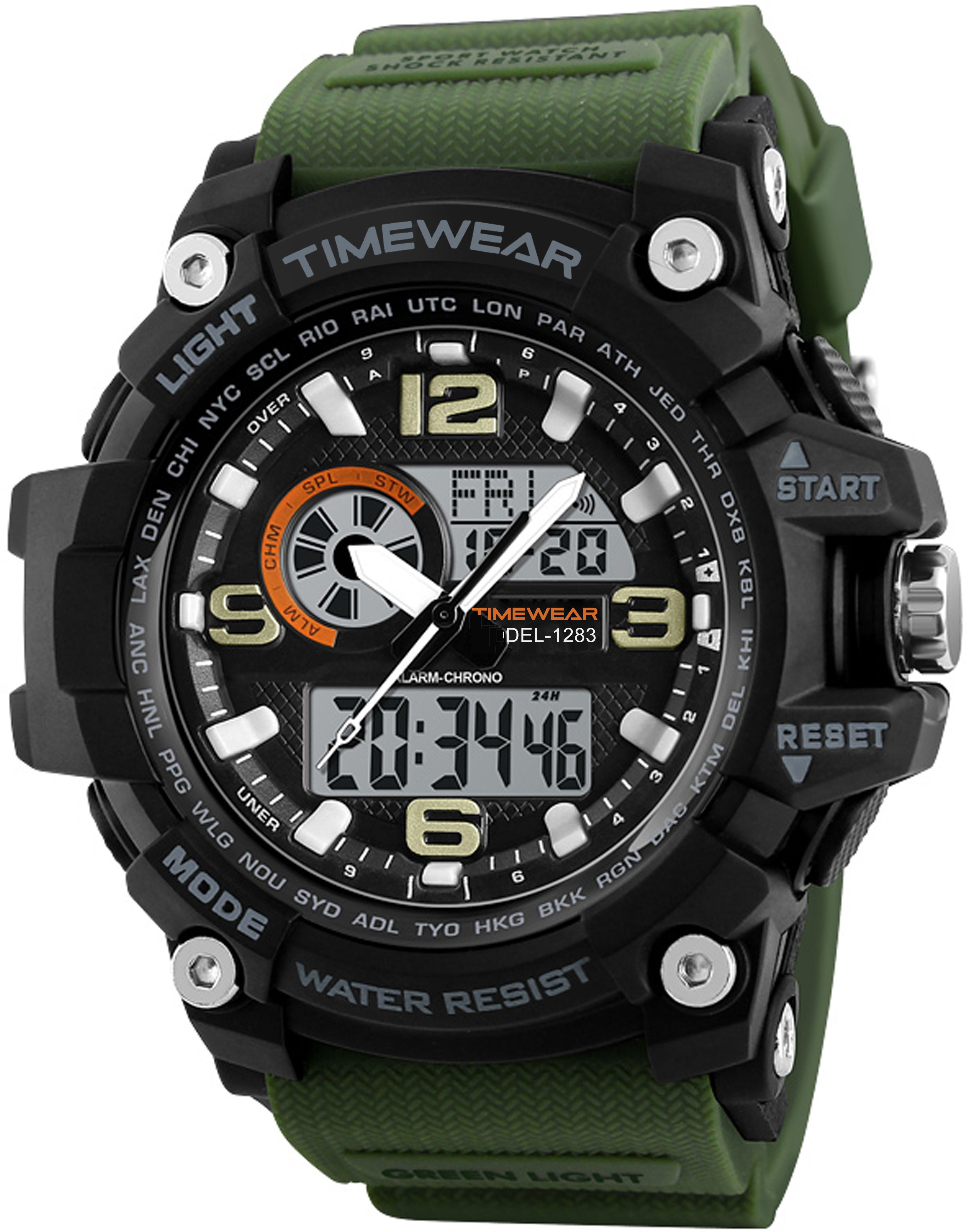TIMEWEAR Black Dial Green Silicone Strap Sports Analog-Digital Watch - For Men 1283ARMYGREEN-image-25