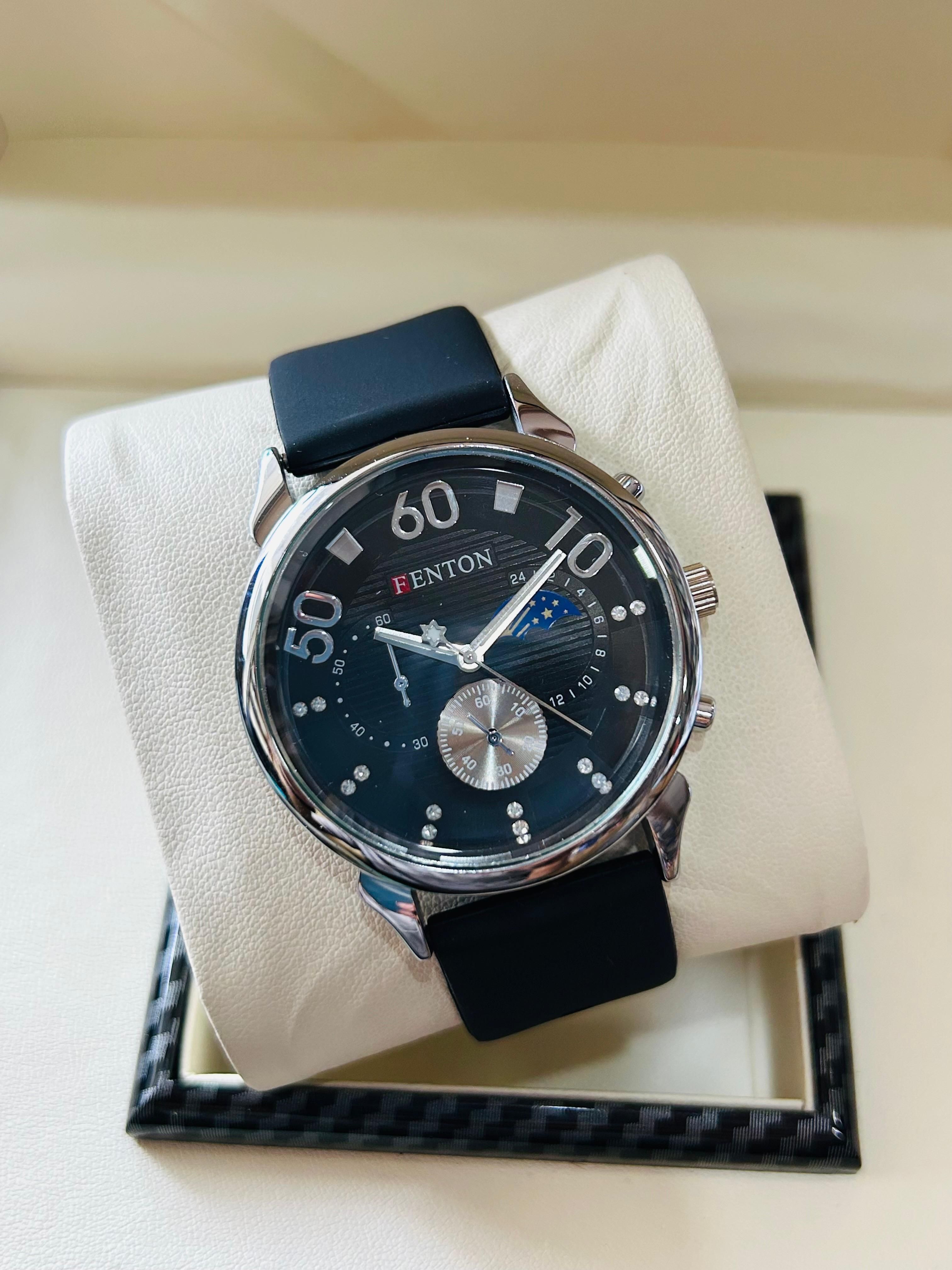 fanton watches Fenton Analogue Watch with Black Dial, Red Accents, Genuine Leather Strap Analog Watch - For Men fenton_watch_17-picture-17