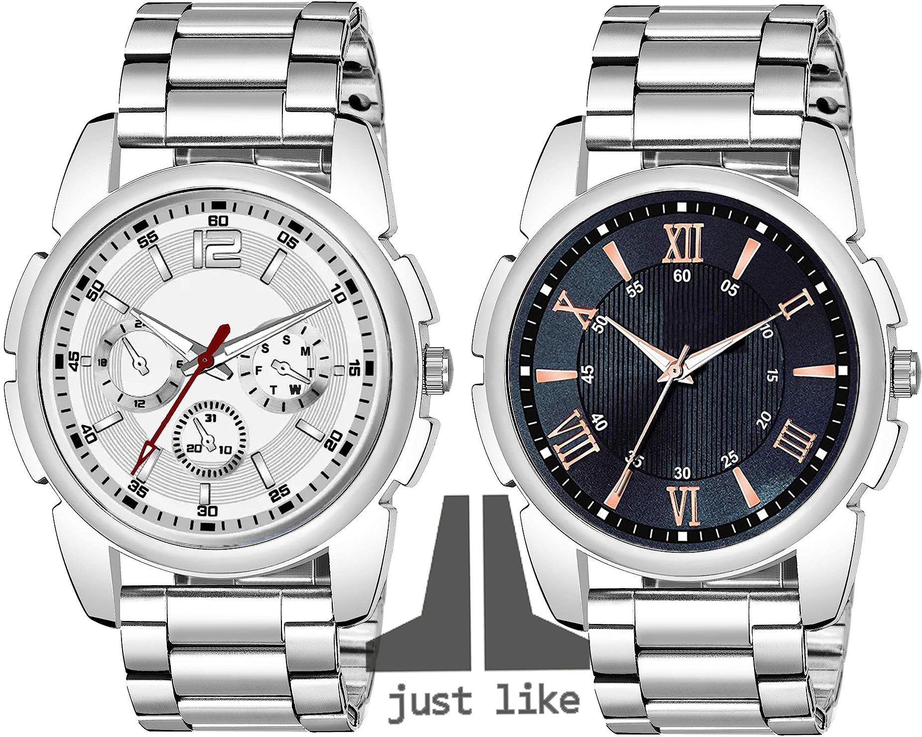 Combo Watch,Silver Watches,Hands Watch,Mens Watches Analog Watch - For Men Analog Watch - For Men Set Of 2 Analog Stainless Steel Strep Designers Wrist Watches For Boy And Men-image-49