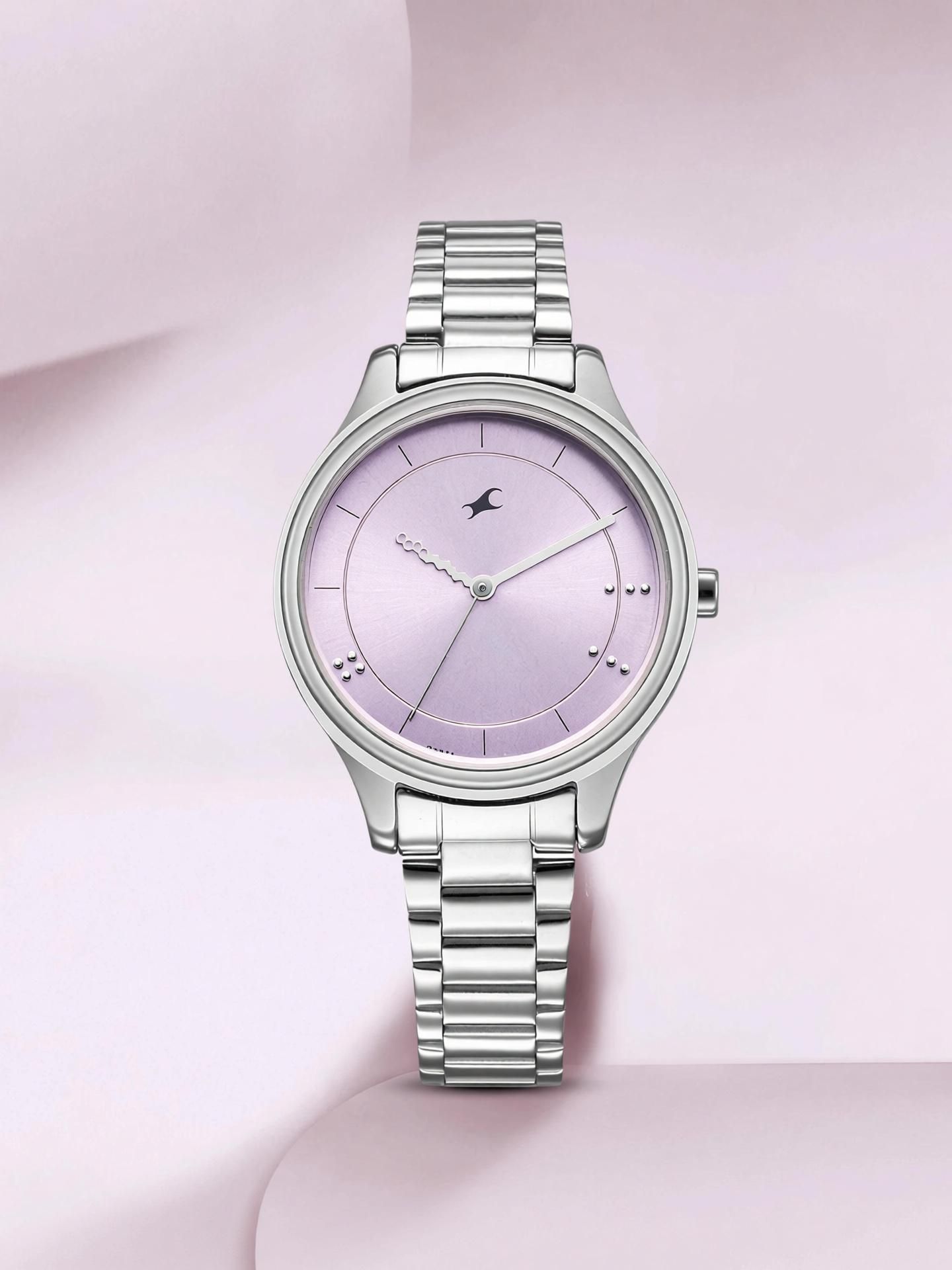 Fastrack Stunners Purple Dial Silver MetalStrap Analog Watch - For Girls 6296SM01-image-21