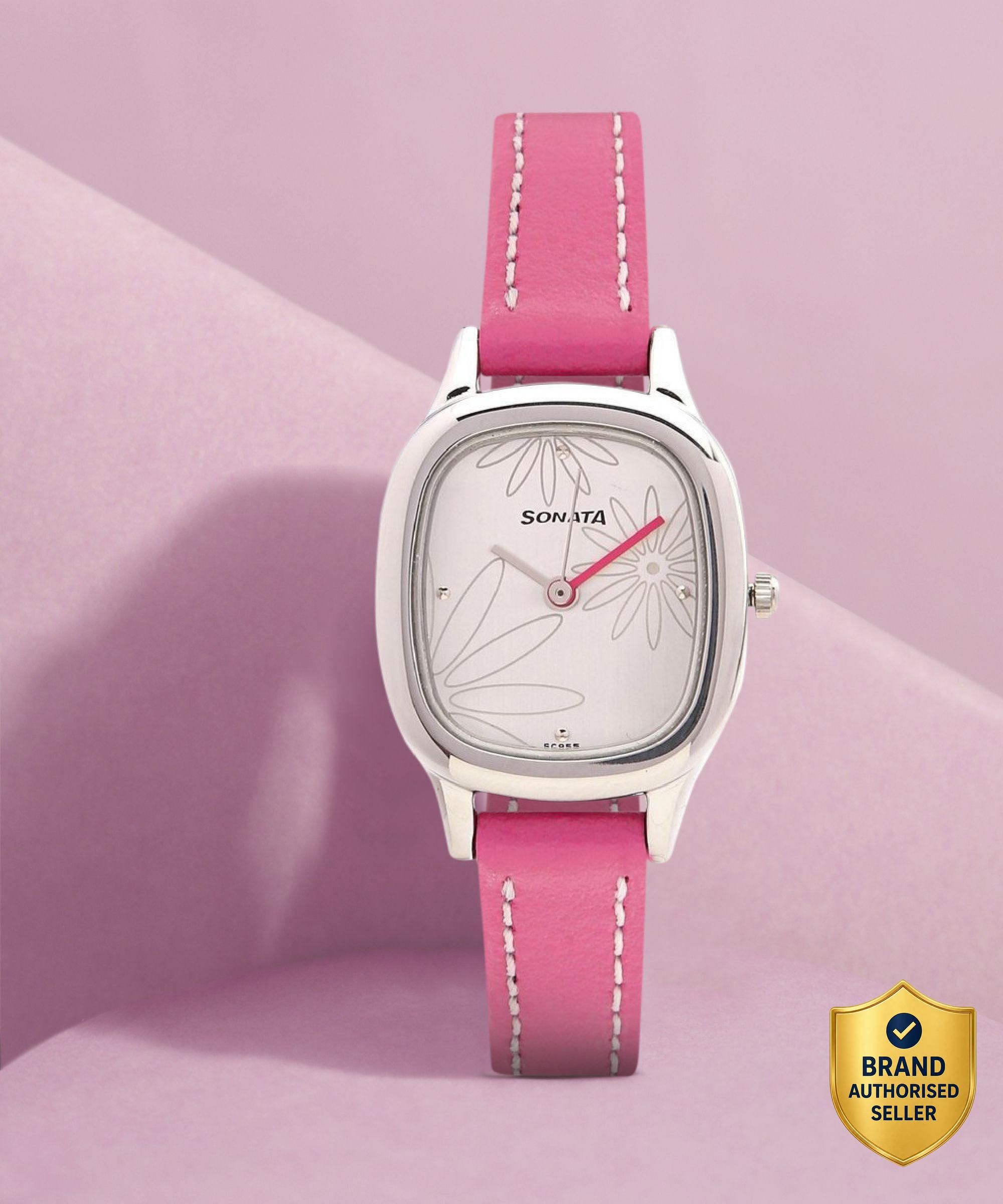 Sonata Quartz Silver Dial Pink Leather Strap Analog Watch - For Women NT7988PP01,9844KL02,NU7988PP01,NU8060SL01-picture-27