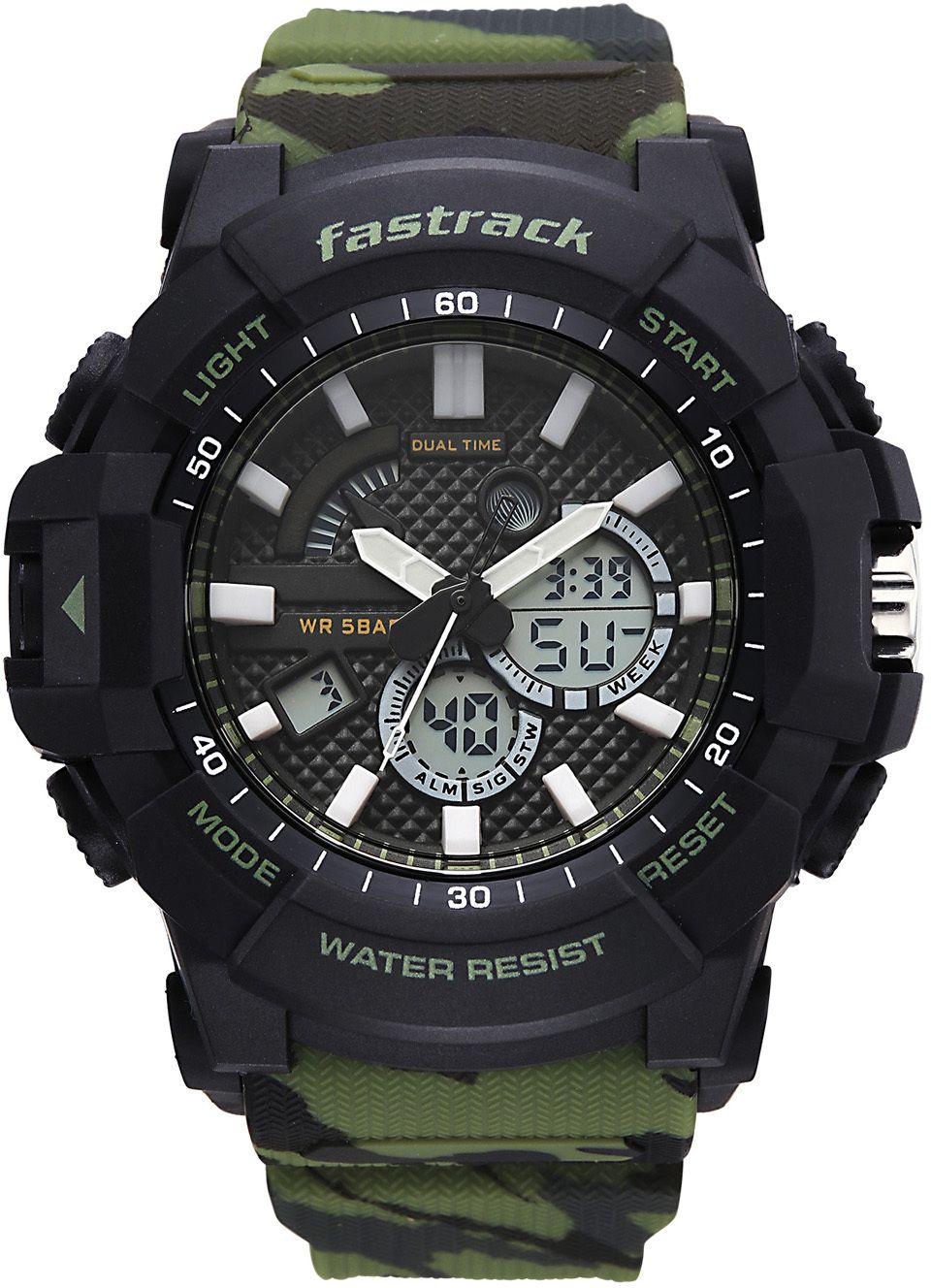 Fastrack Streetstyle 6 Ana Digi Black Dial Camo Green Polyether Strap Analog-Digital Watch - For Men 38131PP01W-picture-10