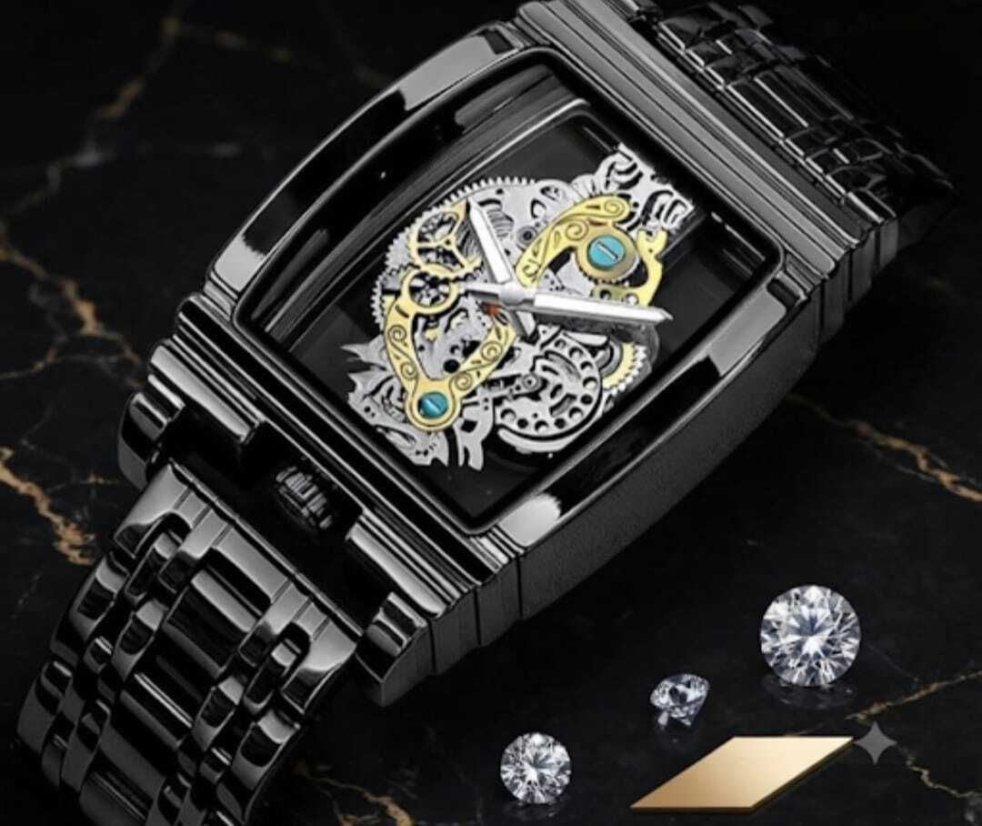 Break the Mold: The Black Tonneau Skeleton Analog Watch - For Men Precision Engineering Meets Dark Luxury-image-3