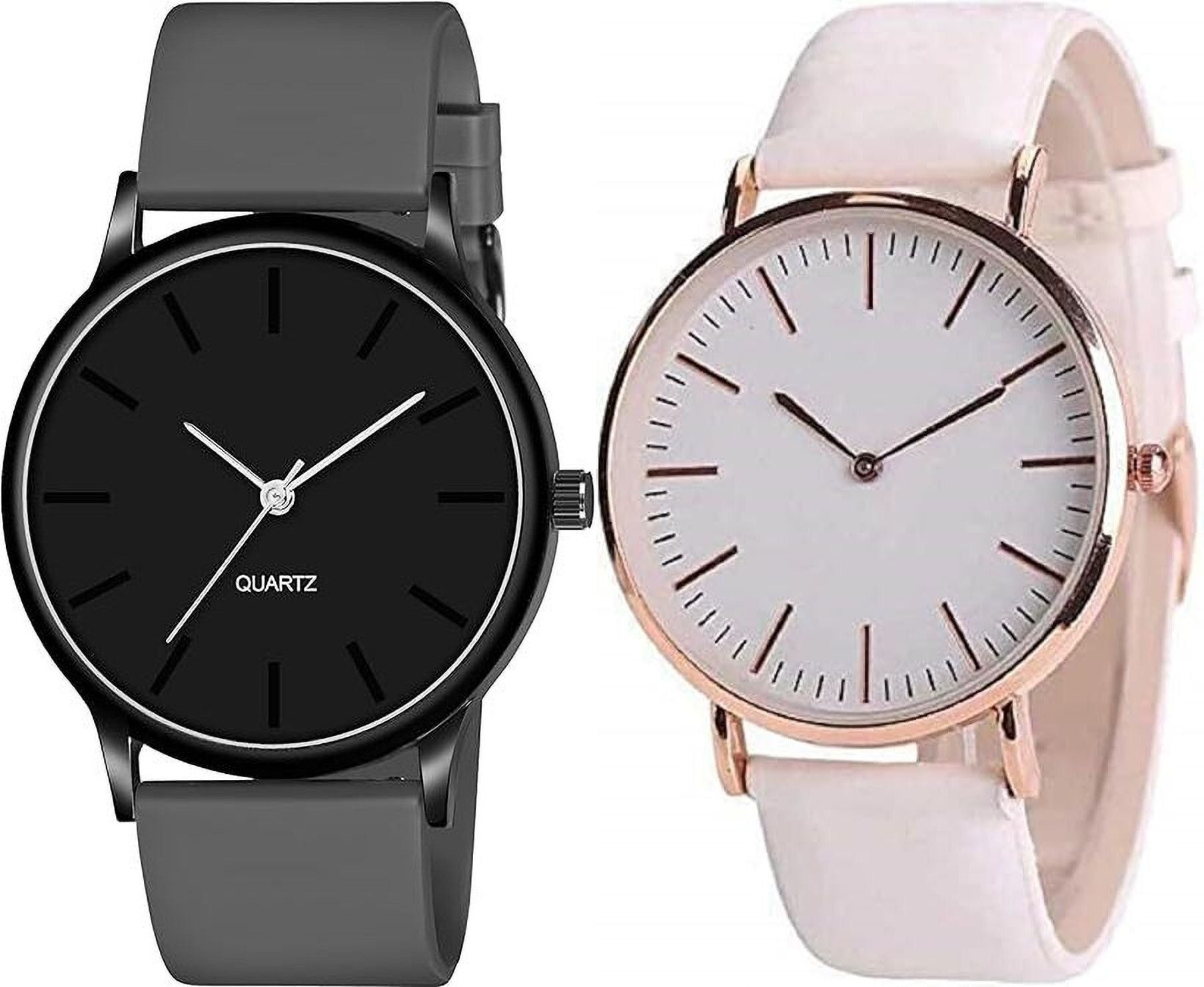 Premium Analog Quartz Wrist Watch Analog Watch - For Men & Women Round Slim Dial Black grey Belt_color change white-image-41