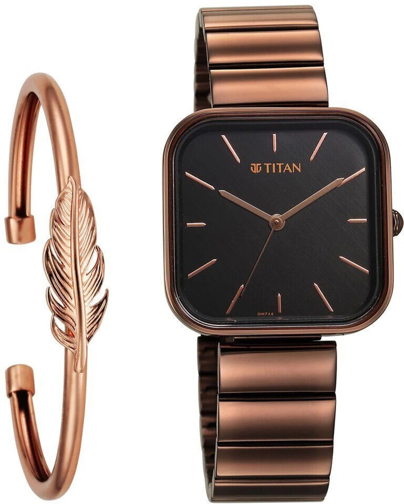 Titan Purple Stackables Black Dial Brown Stainless Steel Strap Analog Watch - For Women NT2715QM01F-image-37