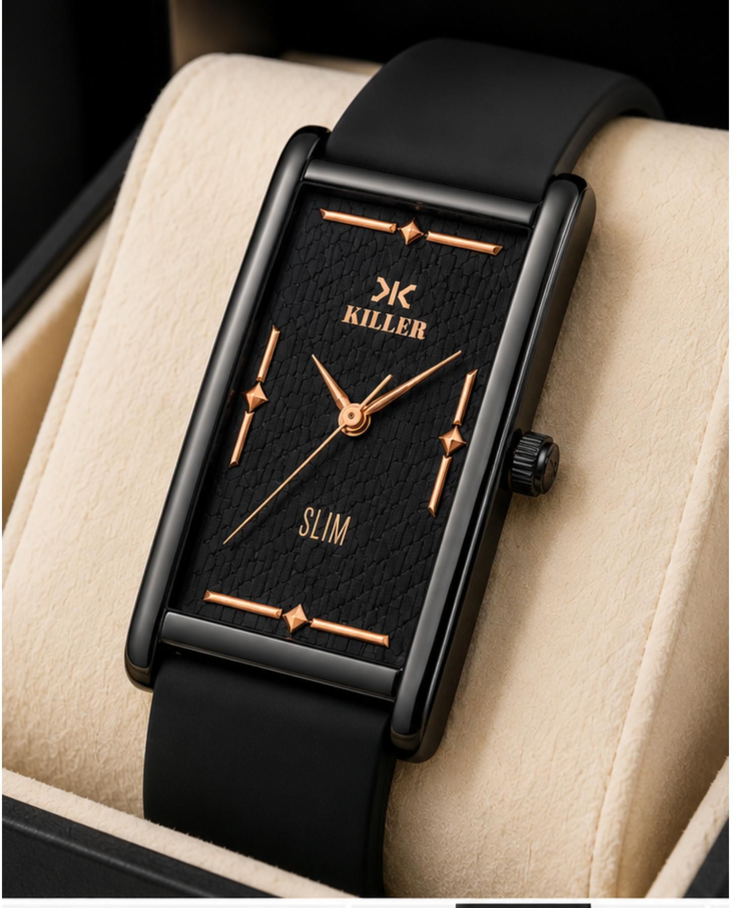 killer Slim Men's Analog Watch with Black Silicone Strap & Black Textured Dial Analog Watch - For Men KLR-GSQ022-BLK-RG-picture-18