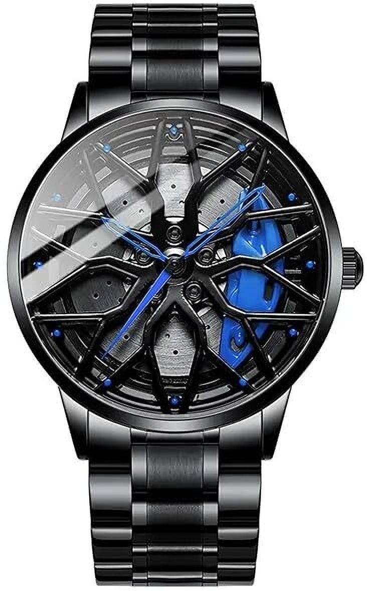 ArenCole Luxury Black Metal Strap Watch for Men with Blue Accent Dial Analog Watch - For Men 360 Rotating Casual Fashion Stainless Steel Alloy Mens & Boy's-image-1