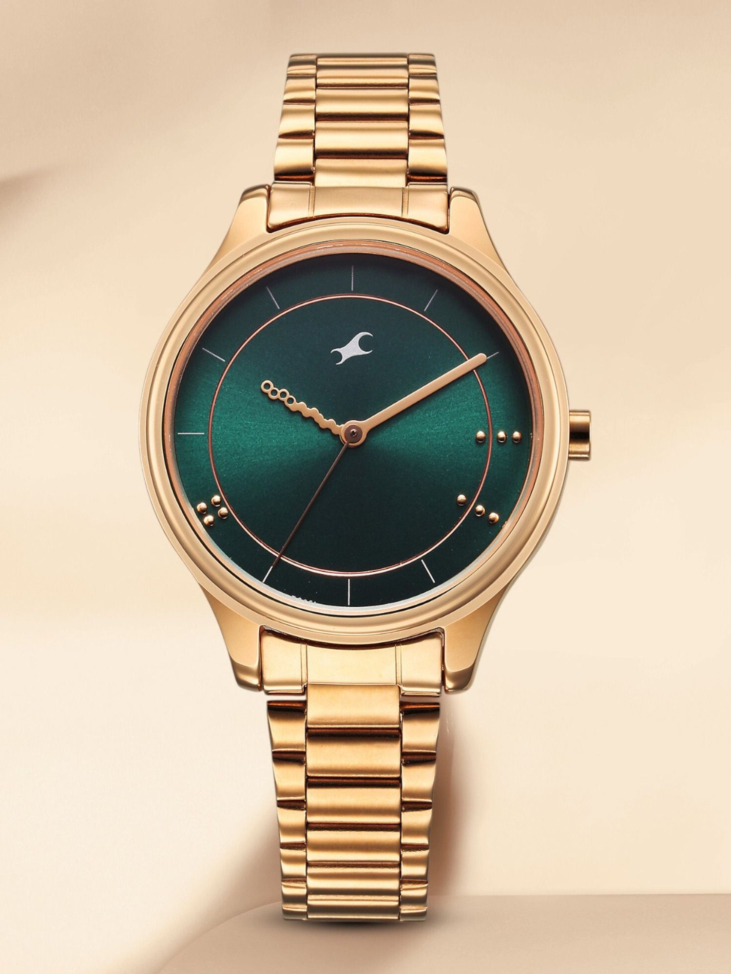 Fastrack Stunners Green Dial Rose Gold MetalStrap Analog Watch - For Women NT6296WM02-image-19