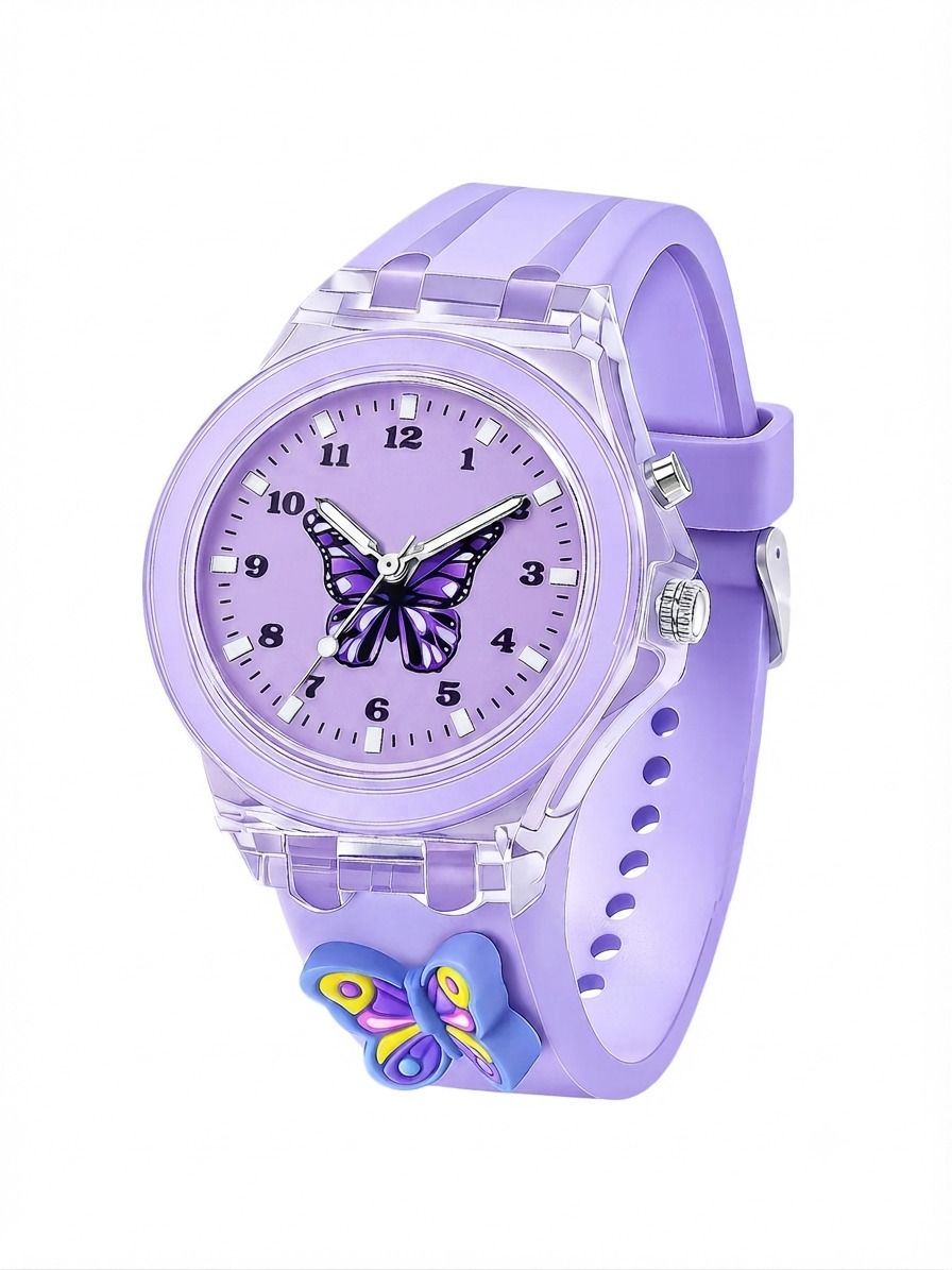 3D Cartoon Kids Watch with LED 7 Multicolour Glowing Disco Light Analog Watch - For Girls BFLY01-image-10