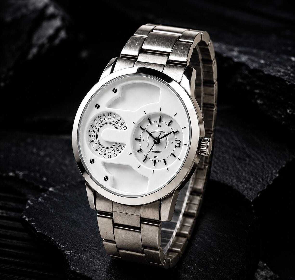 Trendy Casual Mens Wirst Watch Off-White Dail With Stainless Steel Strap Analog Watch - For Men Premium Off-White-image-13