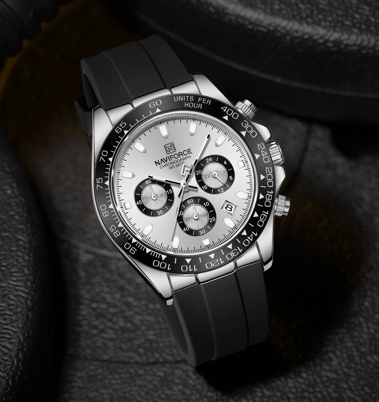 Dynamic racing bezel mettalic dial design watch for mens Analog Watch - For Men NF8054 Sleek Racing Charismatic timepiece-image-1