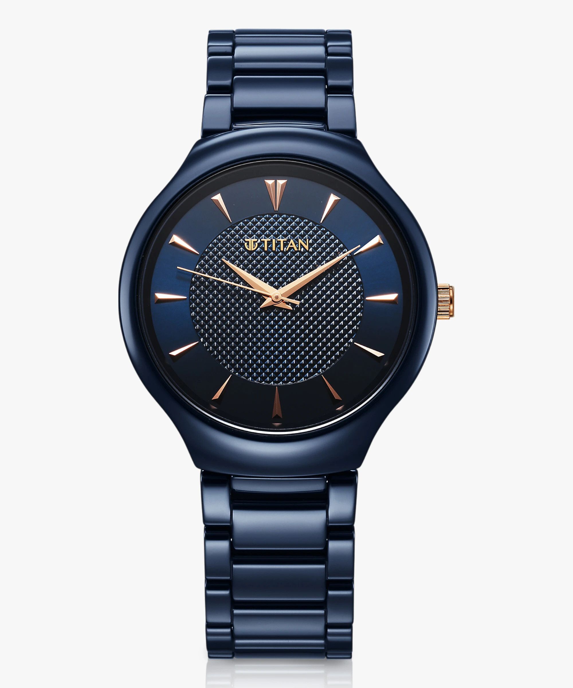 titan regalia ceramics blue dial blue ceramic strap analog watch - for men 90014kc04