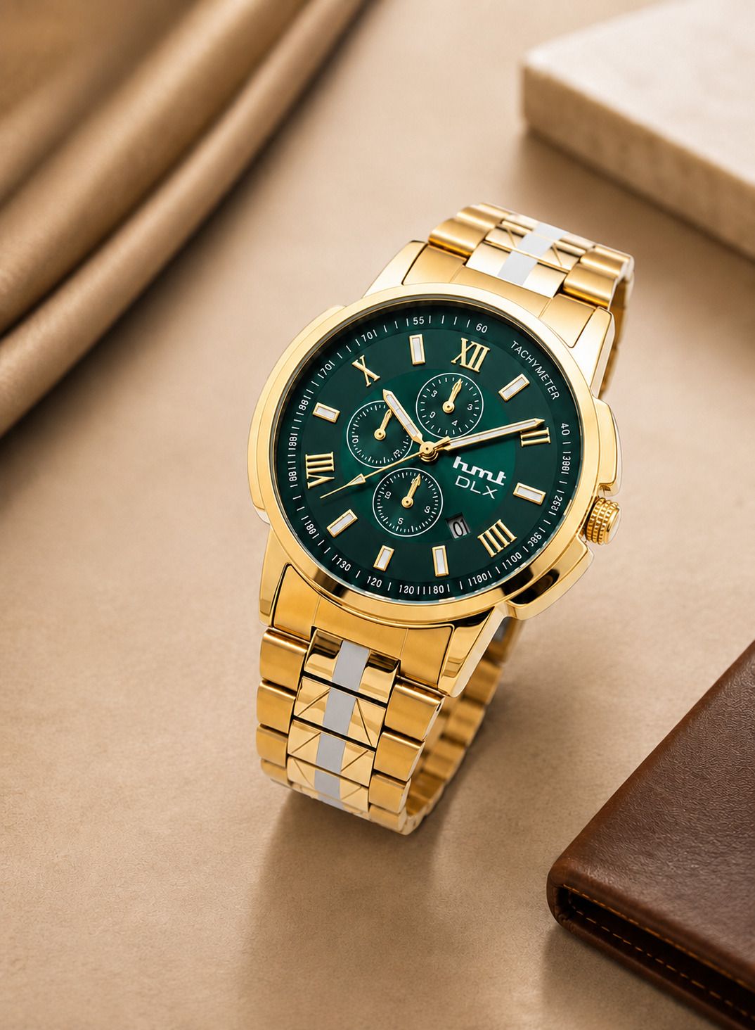 Analog Watch - For Men Exclusive Premium Green, Gold Plated Two-Tone Chain Date Functioning Watch C7-image-46
