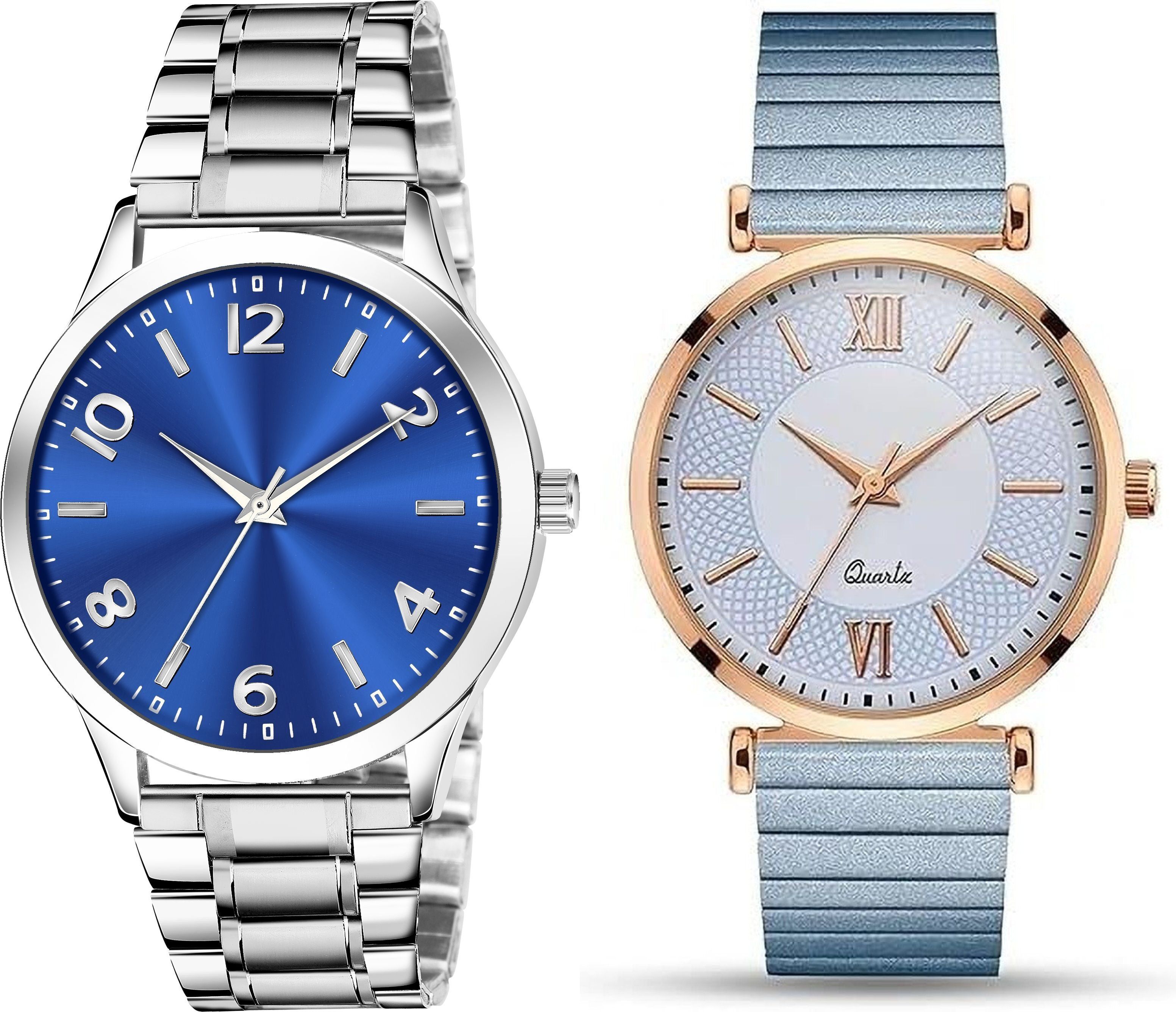 Premium Analog Quartz Wrist Watch Analog Watch - For Boys & Girls New Silver Chain Blue Dial_New blue-image-2