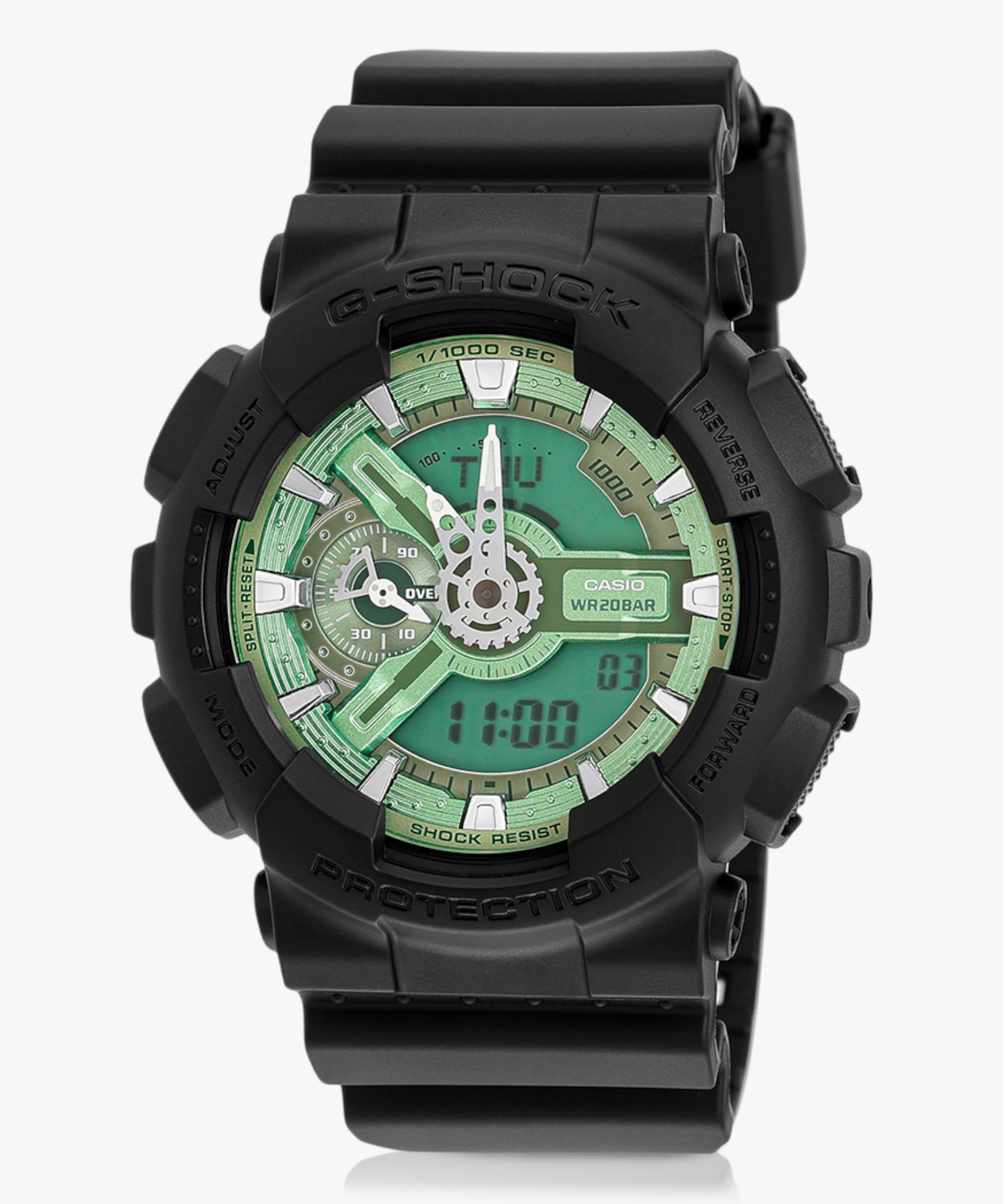 casio G-SHOCK Green Dial Black Resin Strap Analog-Digital Watch - For Men G1519 (GA-110CD-1A3DR)-picture-13