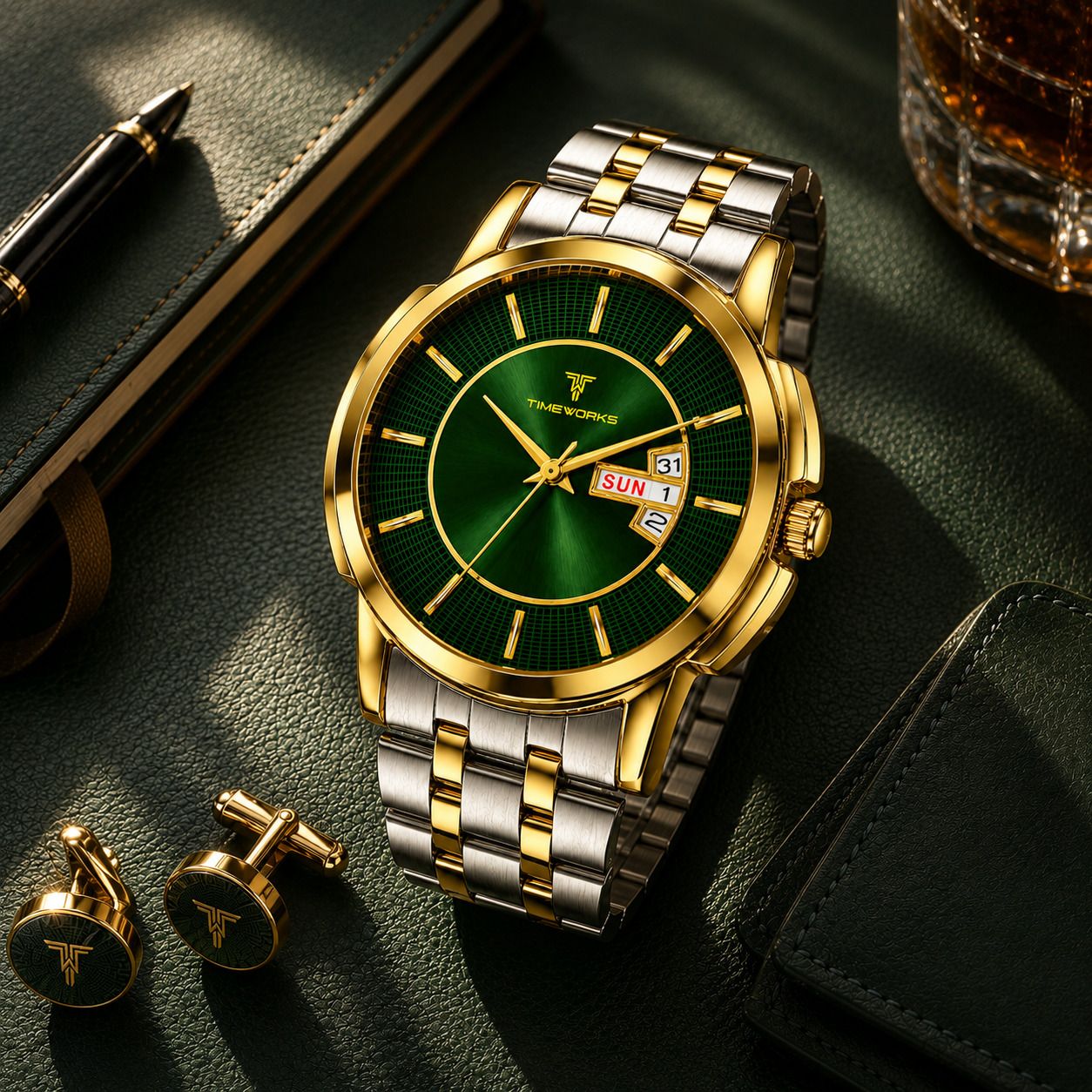 Analog Day & Date Watch for Men with Two Tone Gold Silver Metal Strap Gold Case Analog Watch - For Men 417YAM16-image-29