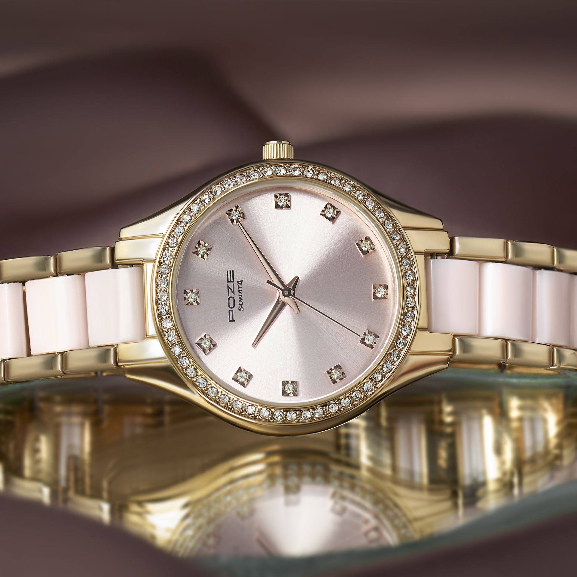 sonata Poze Rose Gold and Pink Strap with Rose Gold Dial Analog Watch - For Women SP80054KD01W-picture-14