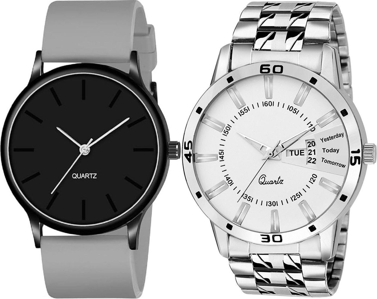 Premium Analog Quartz Wrist Watch Analog Watch - For Men Plastic Grey Black_Steel Silver Day Date-image-34