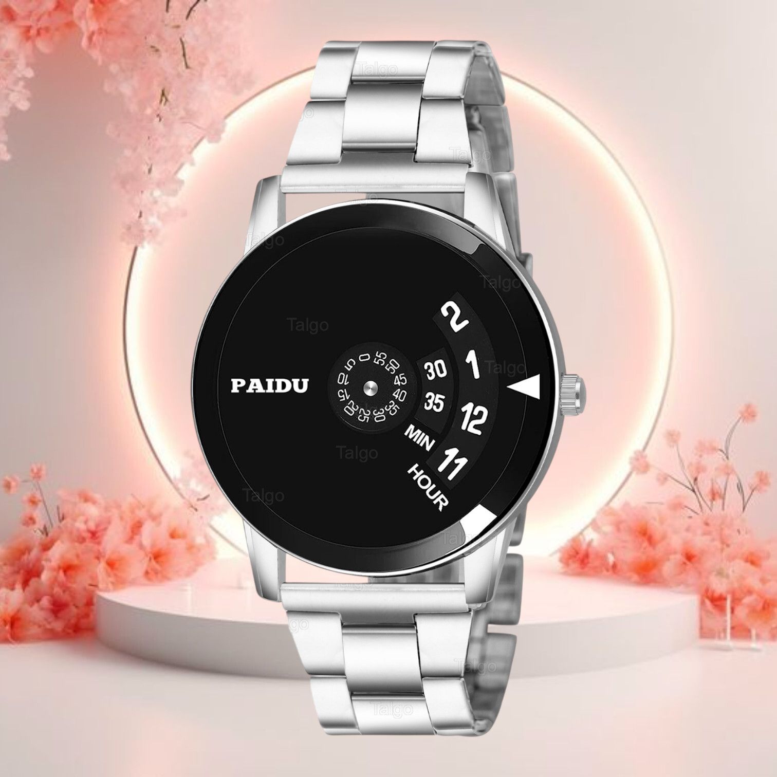 Fancy Design Stylish PAIDU Black Dial Silver Leather Strap Men Wrist Watch Analog Watch - For Men ANALOG DESIGN BLK-PAIDU-CHAIN