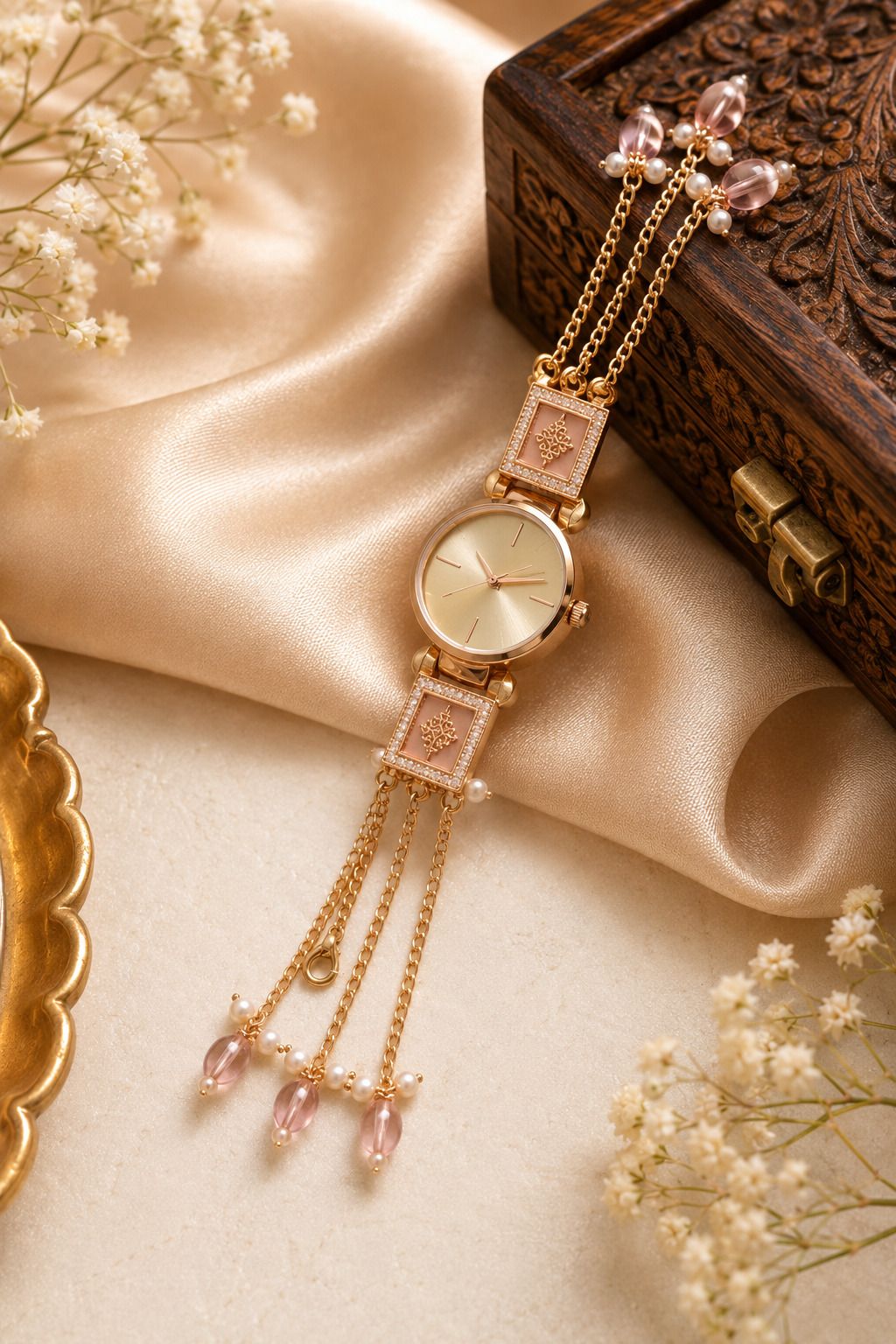 Rose Elegance Analog Watch - For Women Artisan Gold Meenakari Ghungroo Watch-image-39