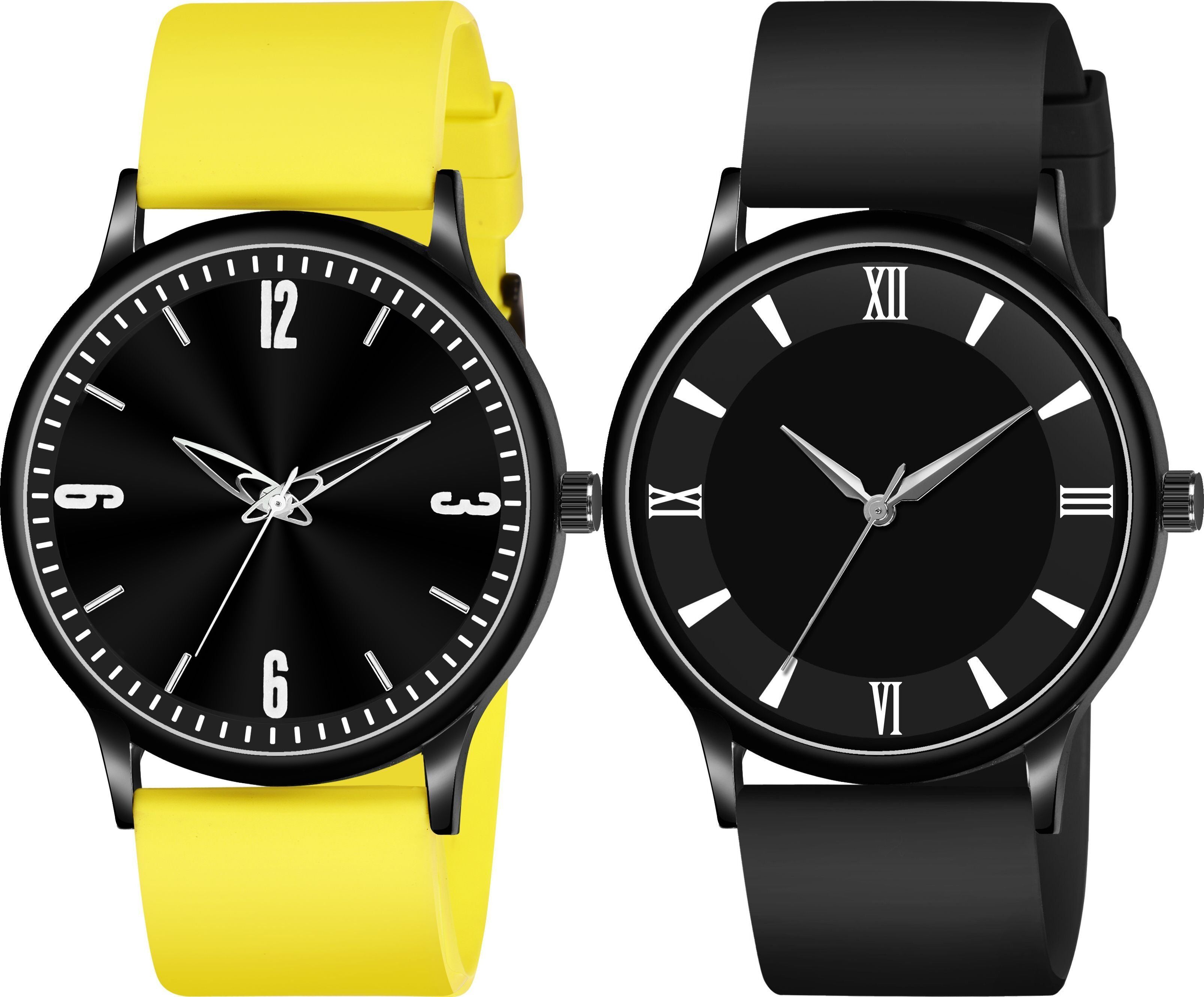 Premium Analog Quartz Wrist Watch Analog Watch - For Men Round Slim Dial Black Roman_Round Slim Dial Black yellow belt-image-24
