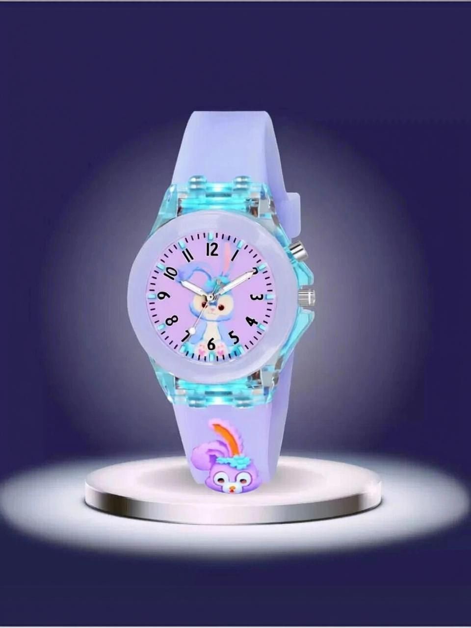 3D Cartoon Kids Analog Watch with LED Luminous 7 Multicolour Glowing Disco Light Analog Watch - For Boys & Girls NEW_FK_rabitt purple-image-1