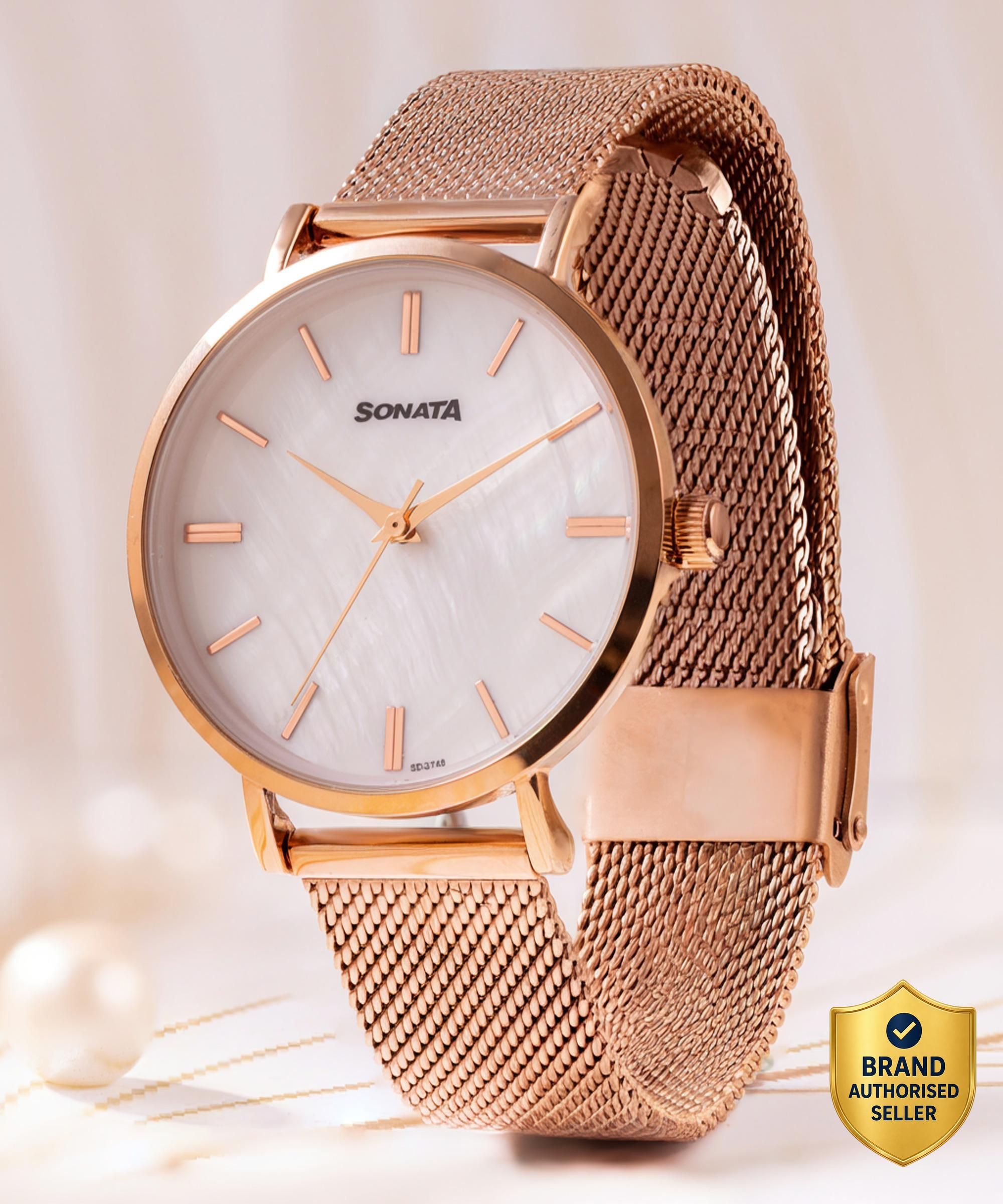 Sonata Mother Of Pearl Dial Rose Gold Stainless Steel Strap Analog Watch - For Women NT87067WM01,NU87067WM01-picture-11