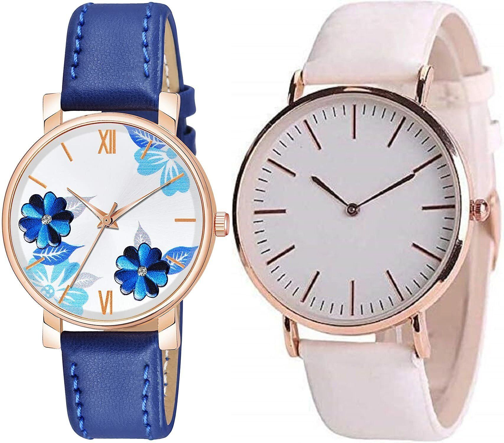 Premium Analog Quartz Wrist Watch Analog Watch - For Girls color change white_new rizzy blue flower-image-46