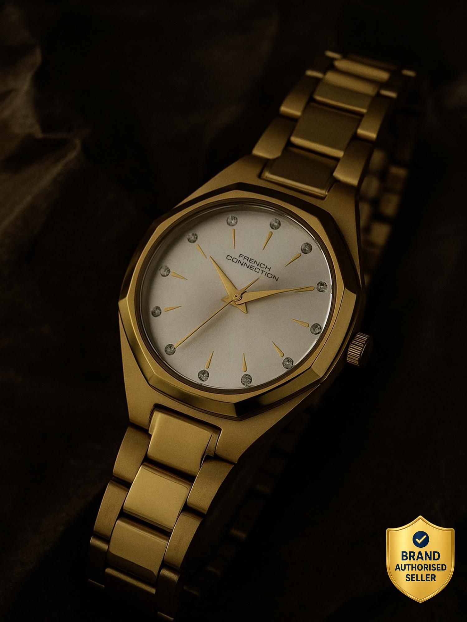 french connection Rhinestone Silver Sunray Dial | Gold Analog Watch For Women's Analog Watch - For Women FCN0172SGM-picture-23