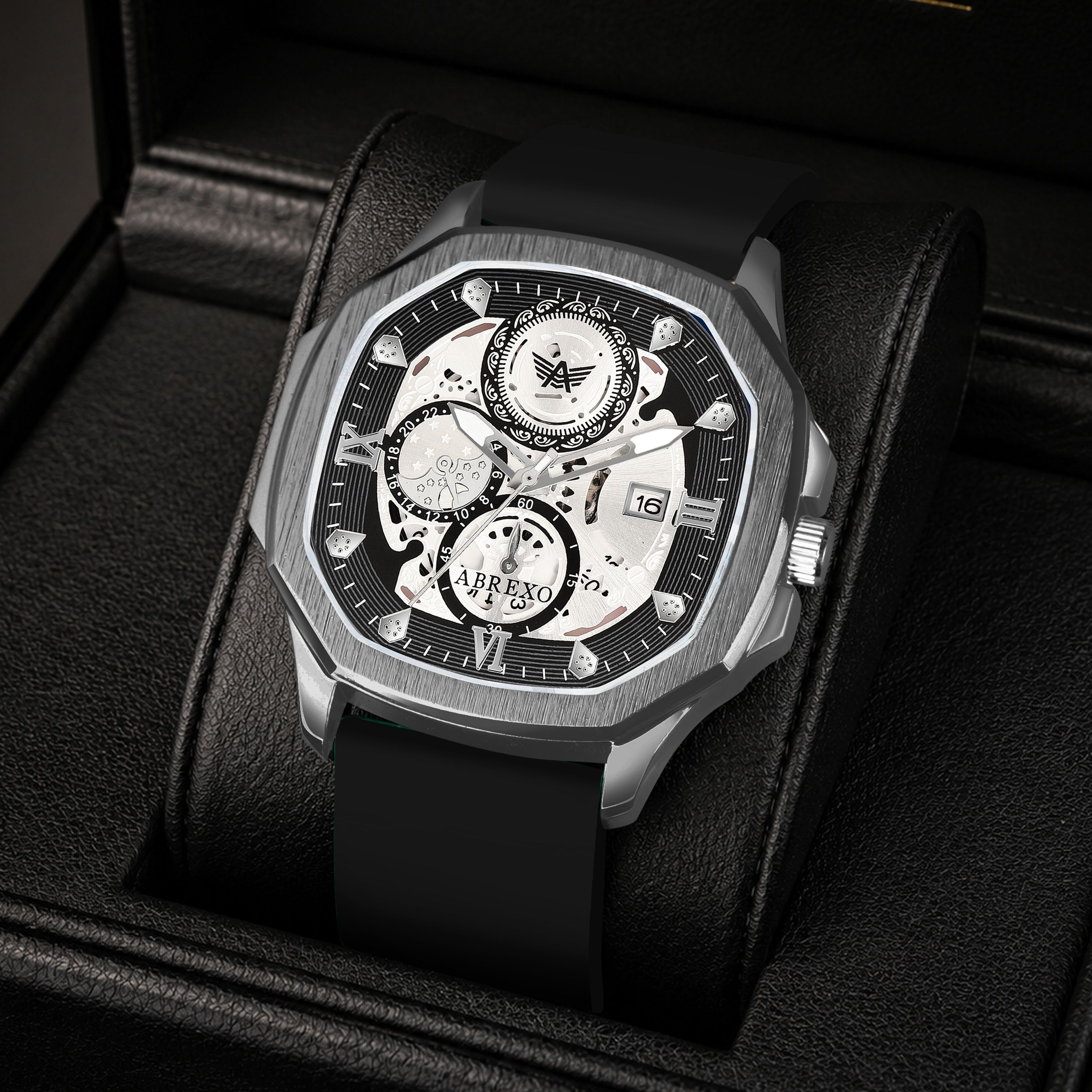 GODFATHER Series I Gun Metal I Silver Dial IDate WorkingI Black Silicane Strap Analog Watch - For Men Abx8303 GUN AL BLK-image-27