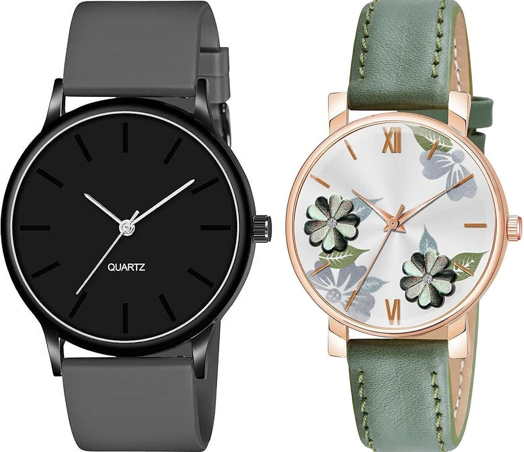 Premium Analog Quartz Wrist Watch Analog Watch - For Men & Women Plastic Dark Grey Black_green rizzy flower-image-41