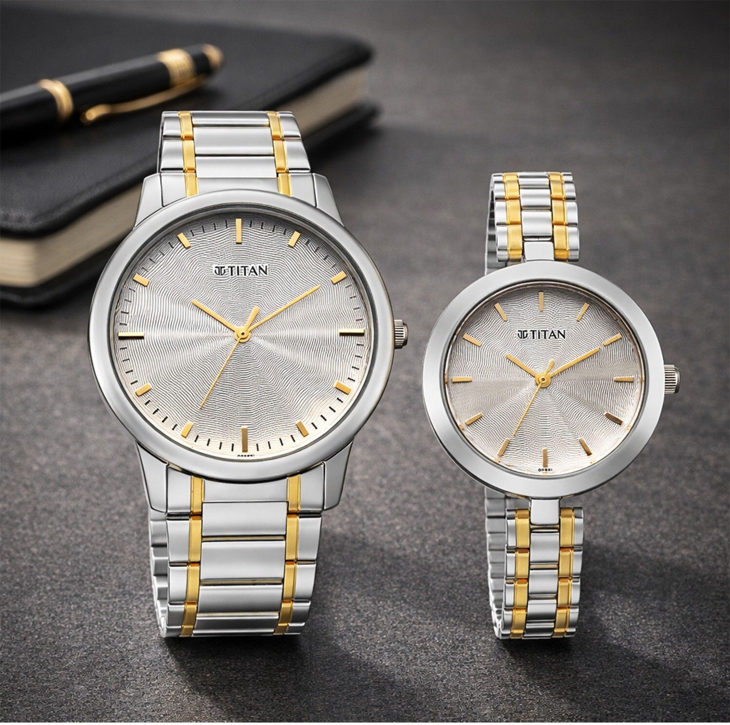 Titan Bandhan Eternal Pair with Quartz Silver Dial Dual Tone SS Strap Analog Watch - For Couple 19692969BM01-image-47