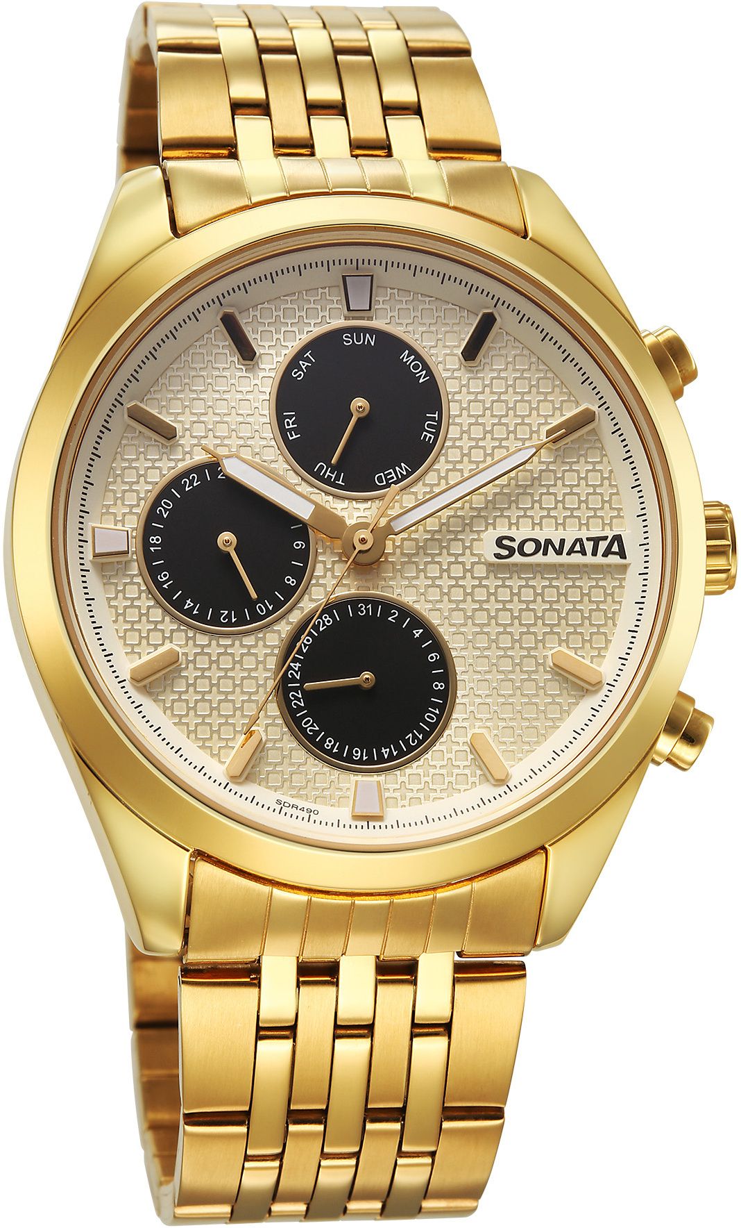 Sonata Magna Quartz Champagne Gold Round Dial Men's Analog Watch / Analog Watch - For Men 7155YM02-image-5