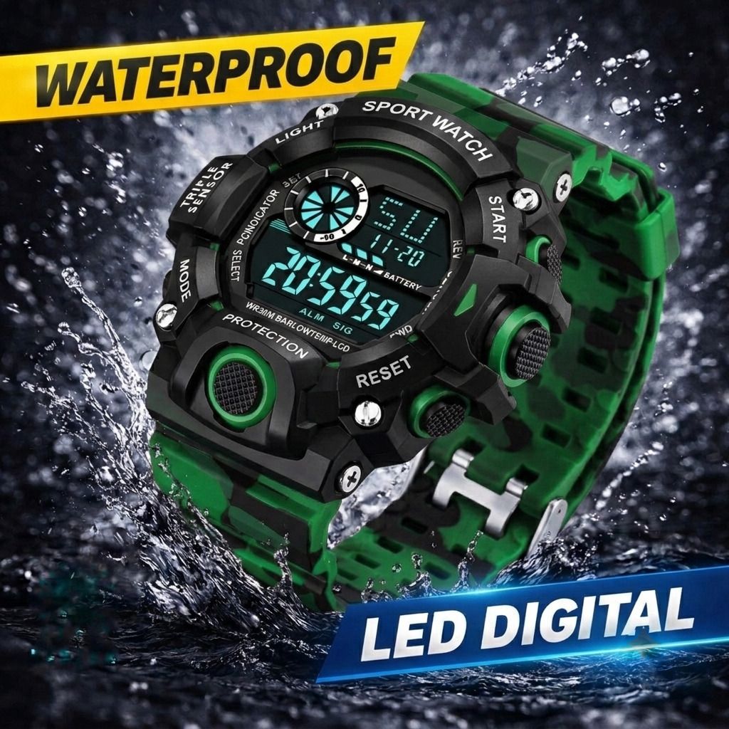 A Digital Watch Shockproof Multi-Functional Automatic Red Color Army Strap Digital Watch - For Men Waterproof Digital Sports Watch for Men's Kids Watch for Boys Watch for Men-image-38