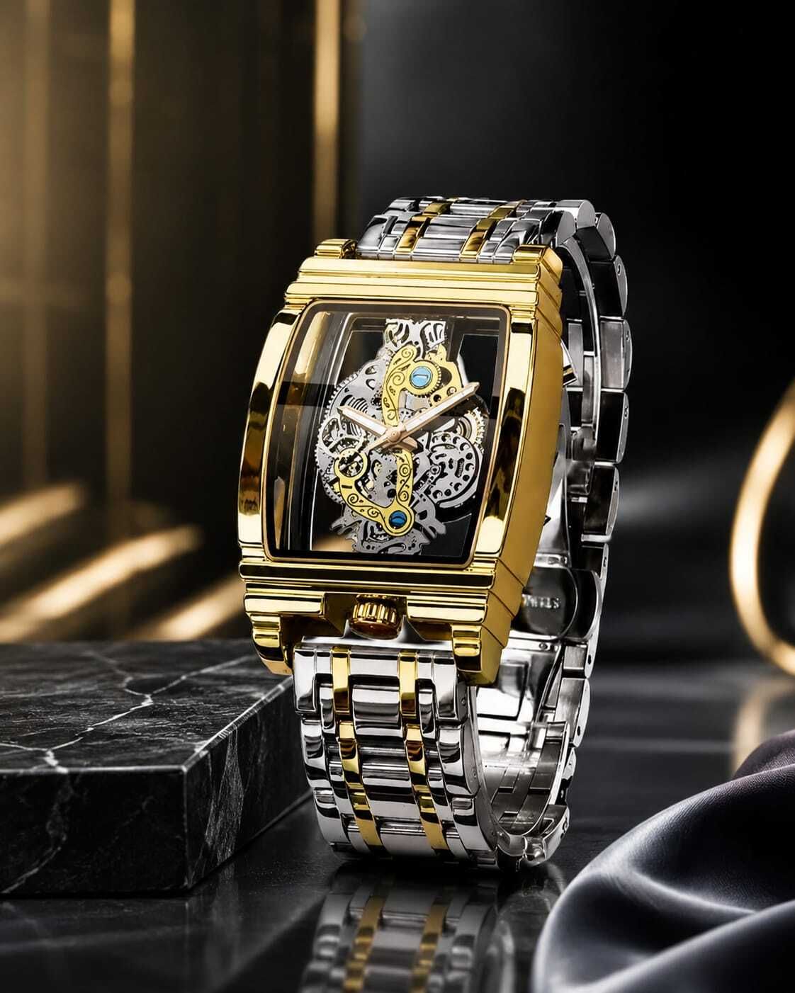 The Prestige Rectangular Mechanical Masterpiece Analog Watch - For Men Full Skeleton Mechanical-image-8