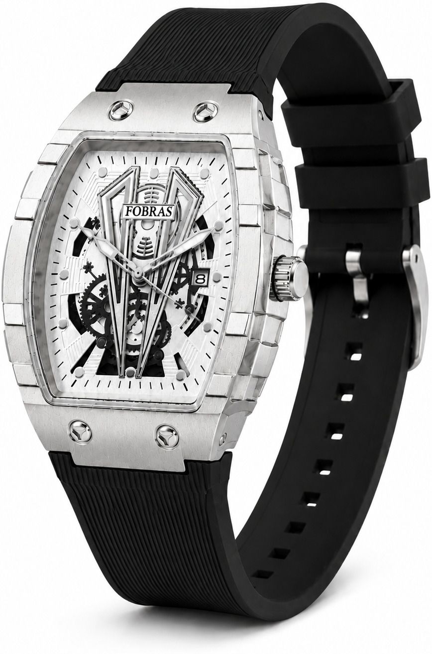 k&k Fobras Premium Skeleton Silver Tonneau Case Analog Watch - For Men FOBRAS-TS-DATE-picture-14