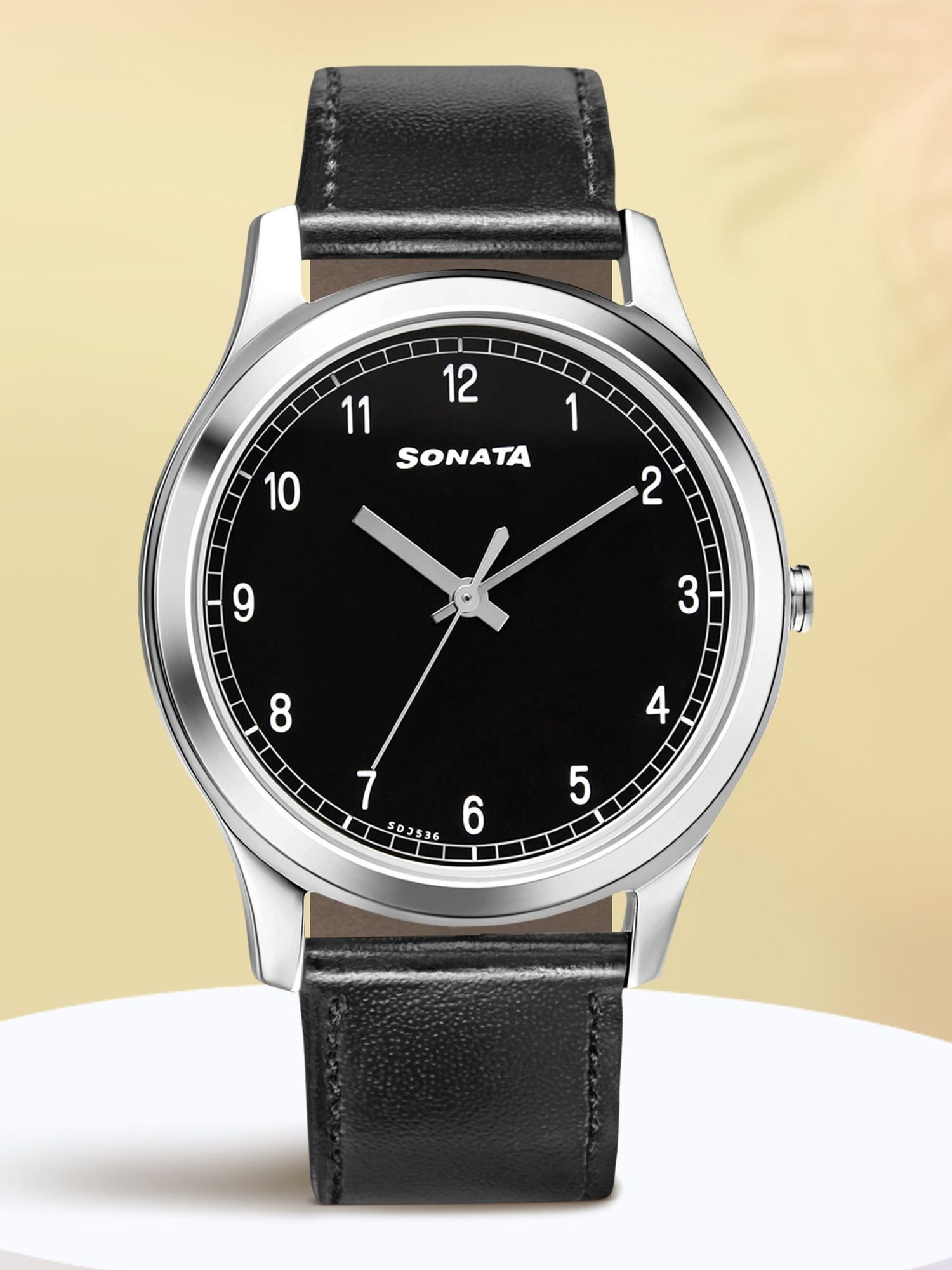 Sonata Quartz Black Dial Black Leather Strap Analog Watch - For Men NT7135SL02-picture-2