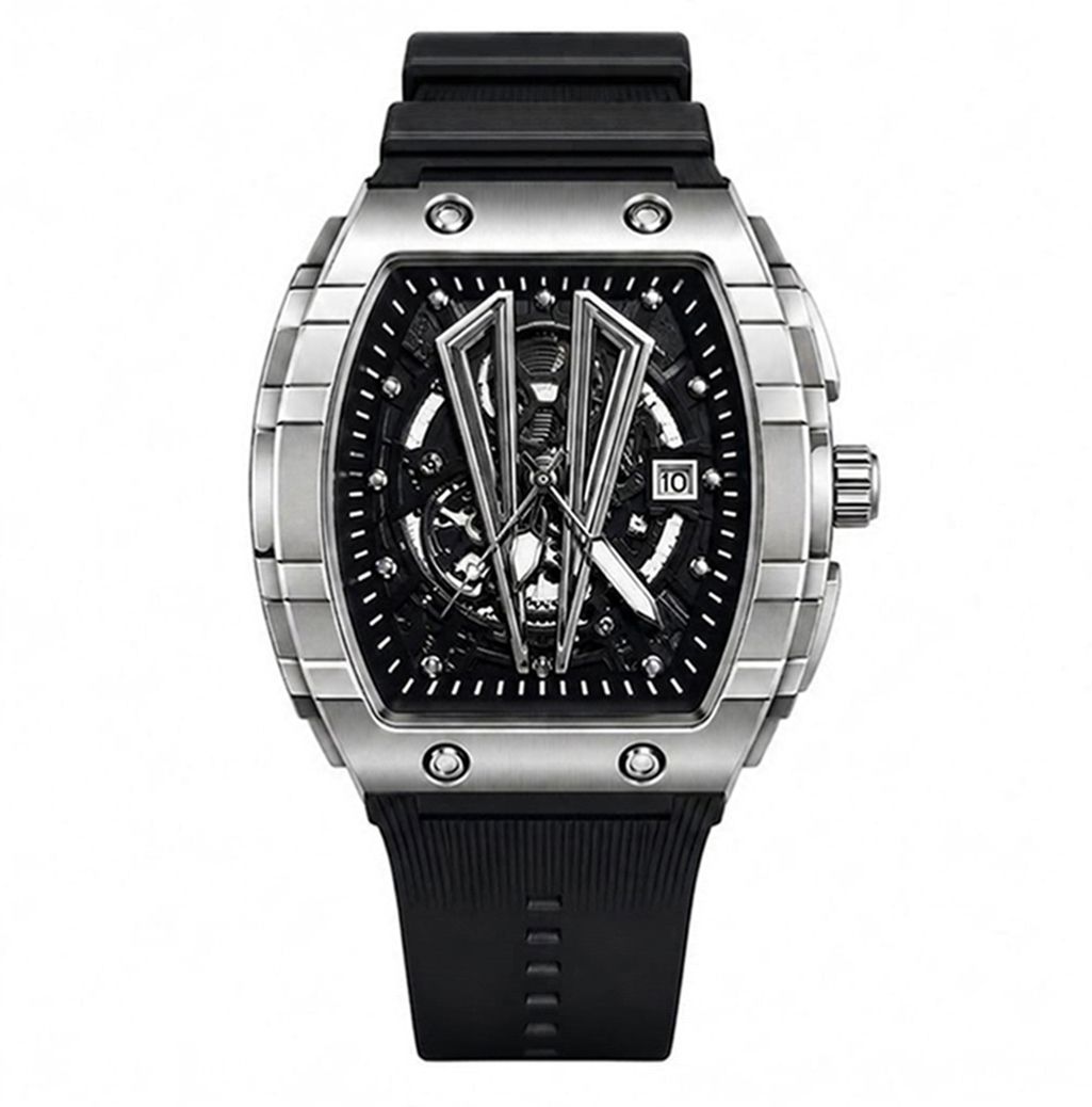 Latest New 2026 Classic Style Men's Watch Quartz Silicone Strap Watch Analog Watch - For Men Richard Men's Business Man Sports Watch Hollow Richard Barrel Shaped-image-2