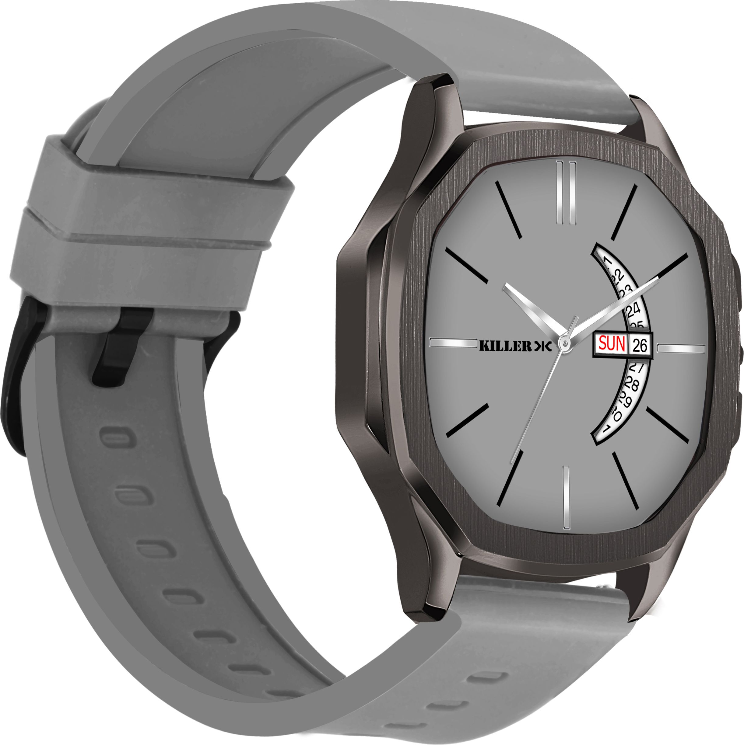 Hexa Gun Metal Series | Smart Watch Strap | 3D Glass | Smart Clip | Day & Date Analog Watch - For Men KLLR-917-GREY-GREY-image-28