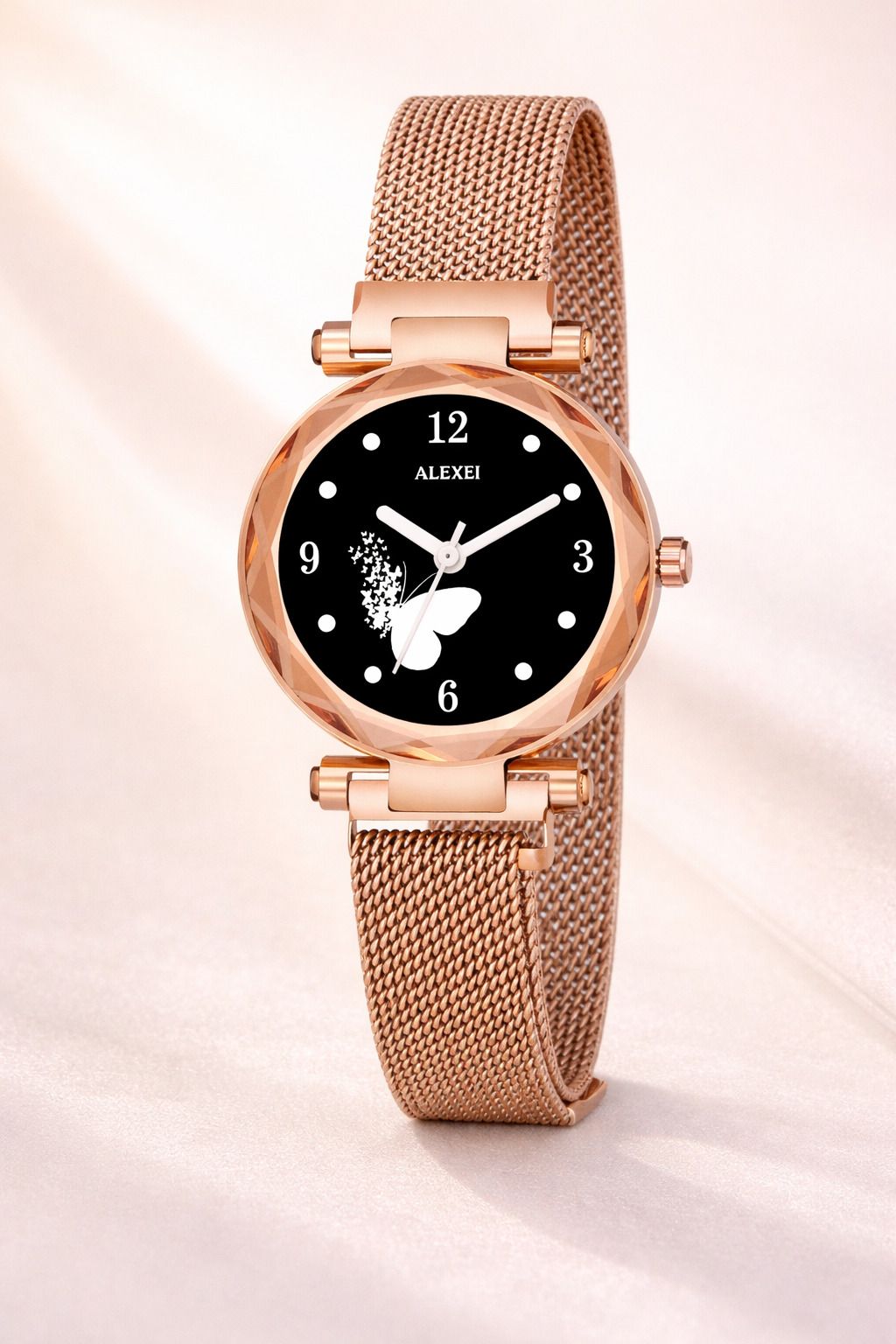 alexei elegant mesh strap ladies watch quartz dial analog watch - for women 802 st mg rg gold