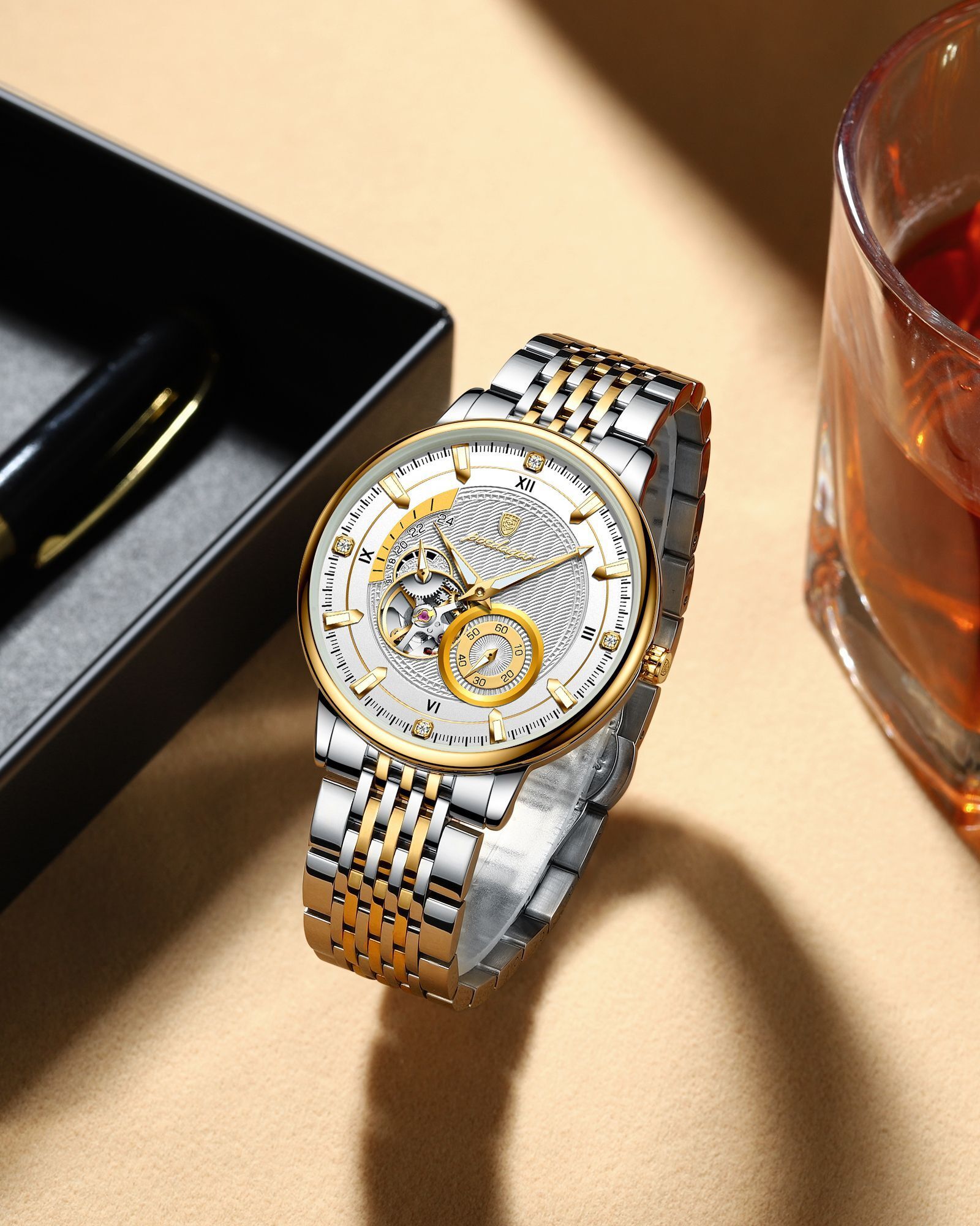 Mens Watch Automatic Mechanical Skeleton Dial Luxury Golden Wrist Watch Analog Watch - For Men 1416-image-1