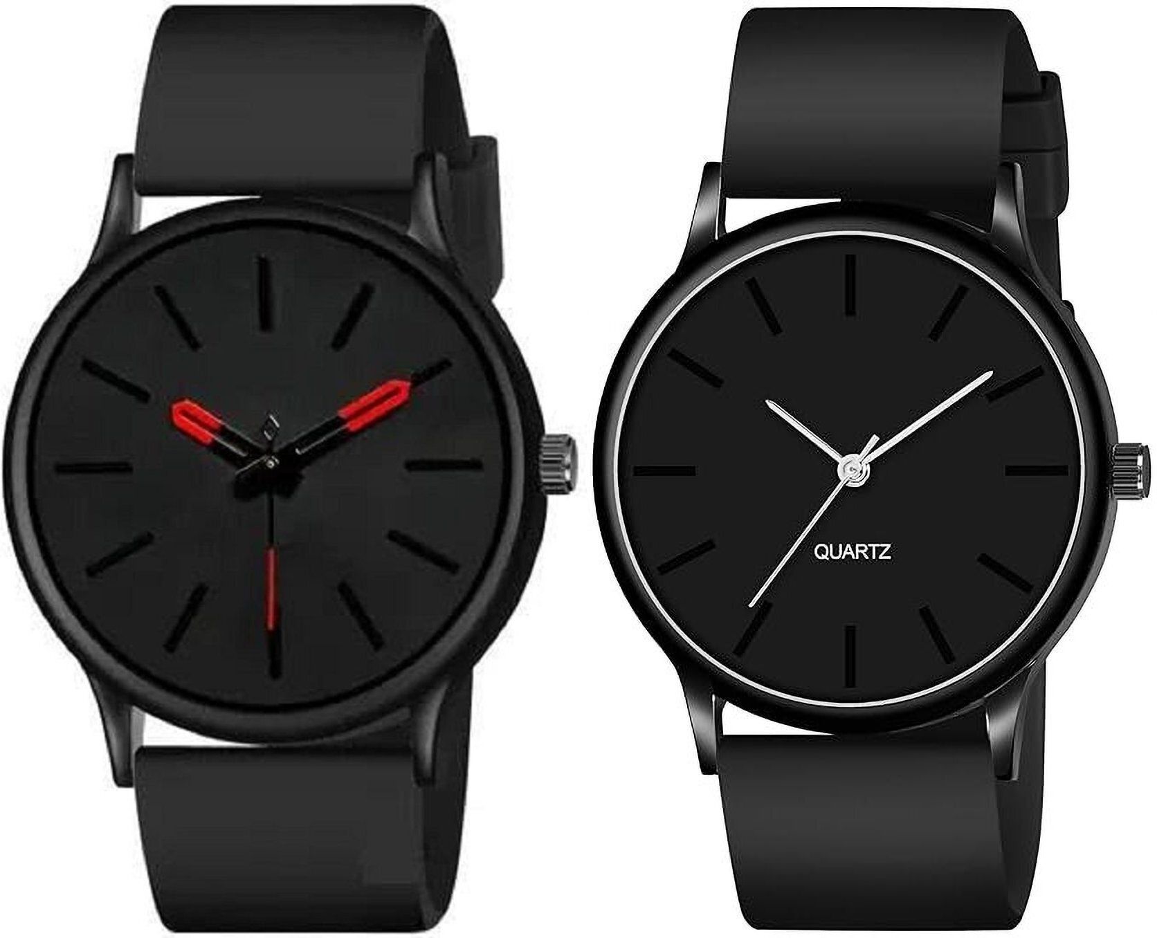 Premium Analog Quartz Wrist Watch Analog Watch - For Men Plastic Full Black Red_Round Slim Dial Black-image-12