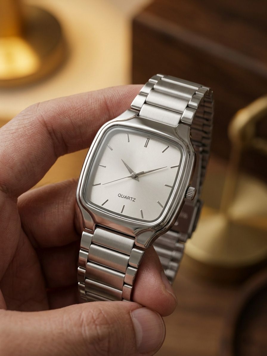 panjatan Analog Watch - For Men Silver Watch for Men Stainless Steel Strap Square Dial-picture-6