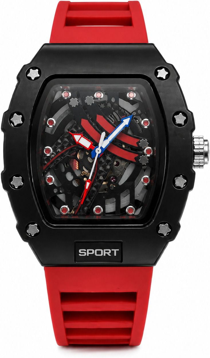 Classic collection Analog Watch - For Men Luxury Skeleton Dial Watch Red Strap Automatic Style Analog Watch-image-8