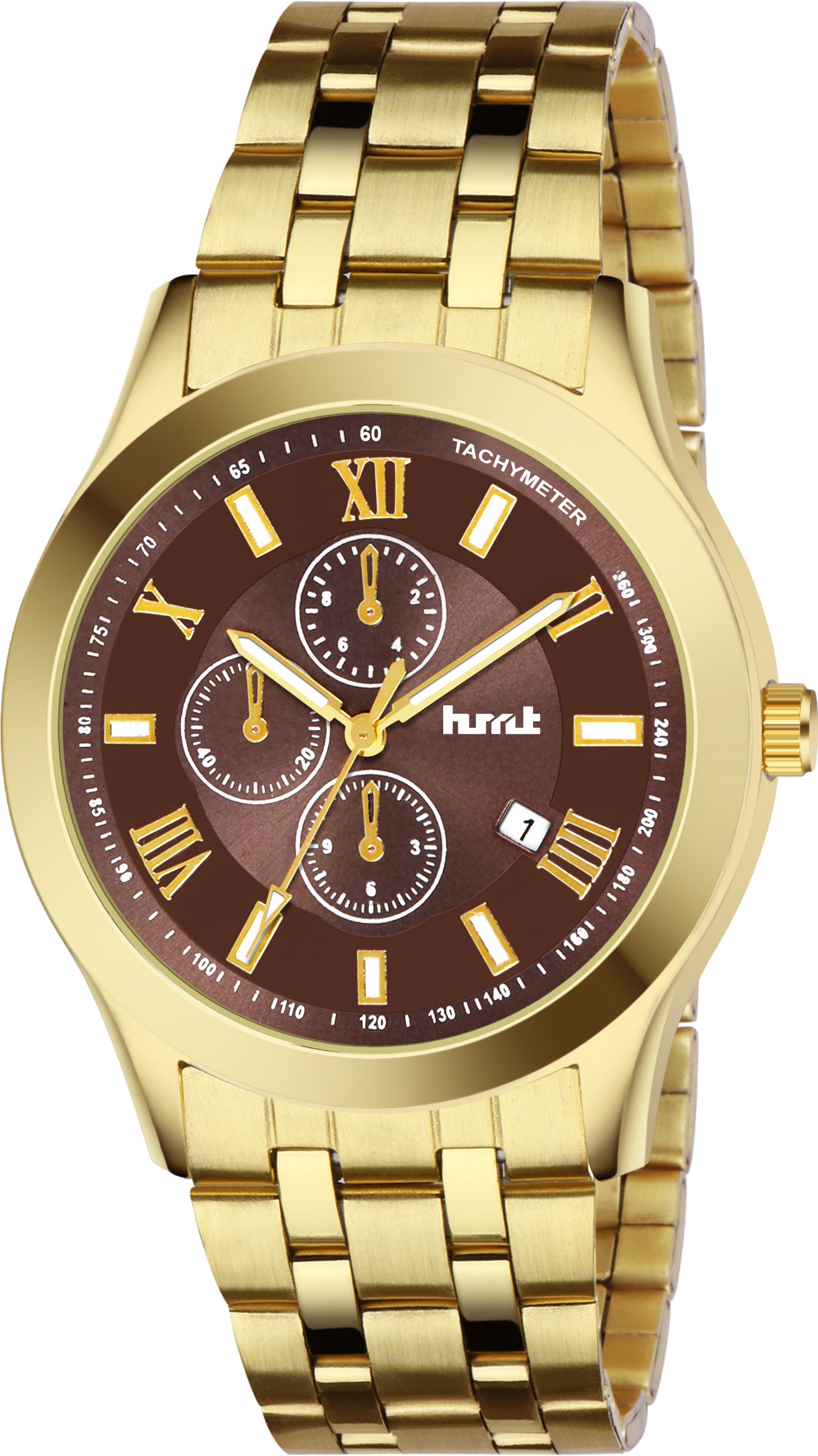 hmt Quartz hmt DLX Brown Dail Date Function Watch Analog Watch - For Men 1627 Gold Chain Watch-image-38