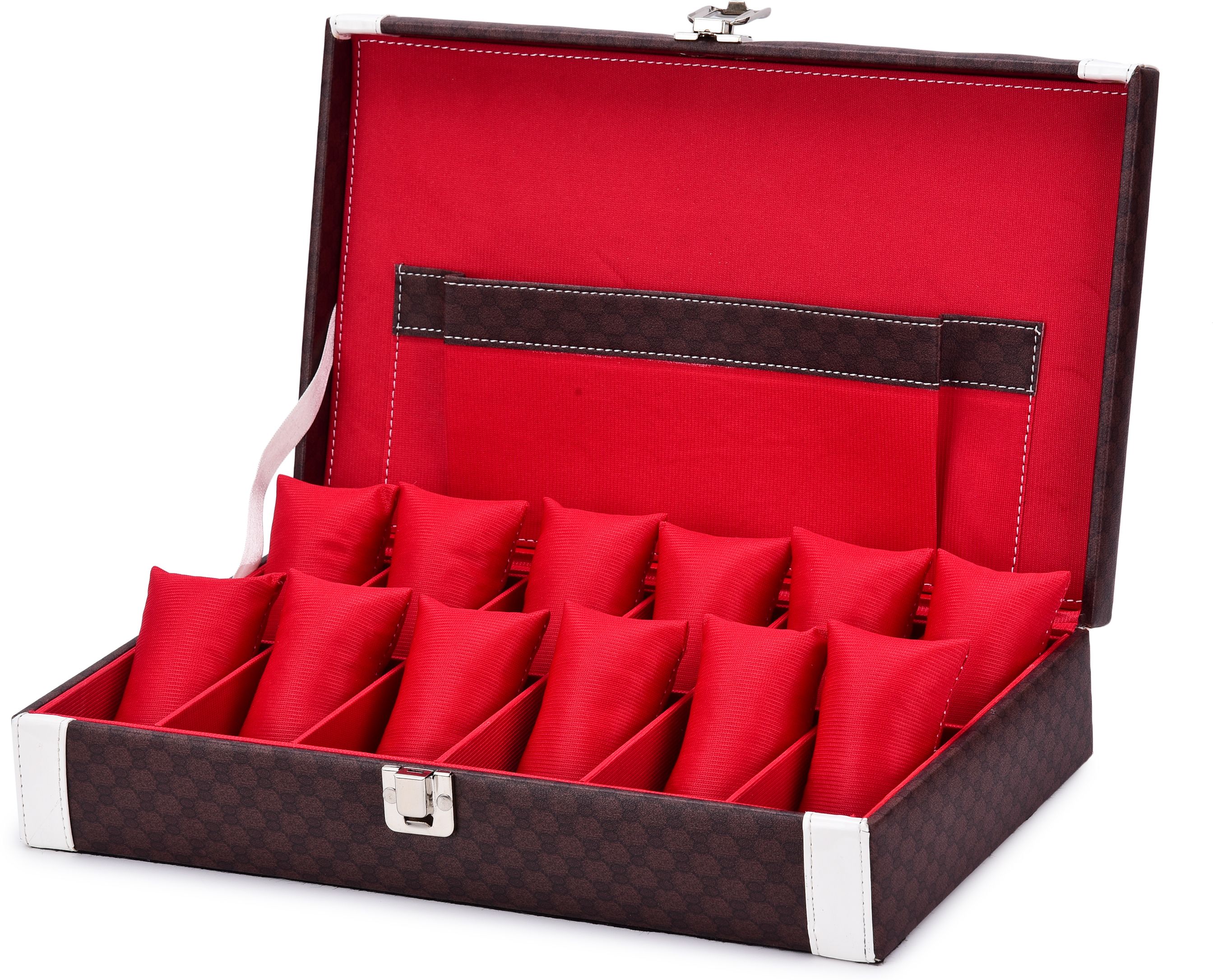 BROUN RED W/P 12-Slot Watch BOX Organizer Watch Box-image-10