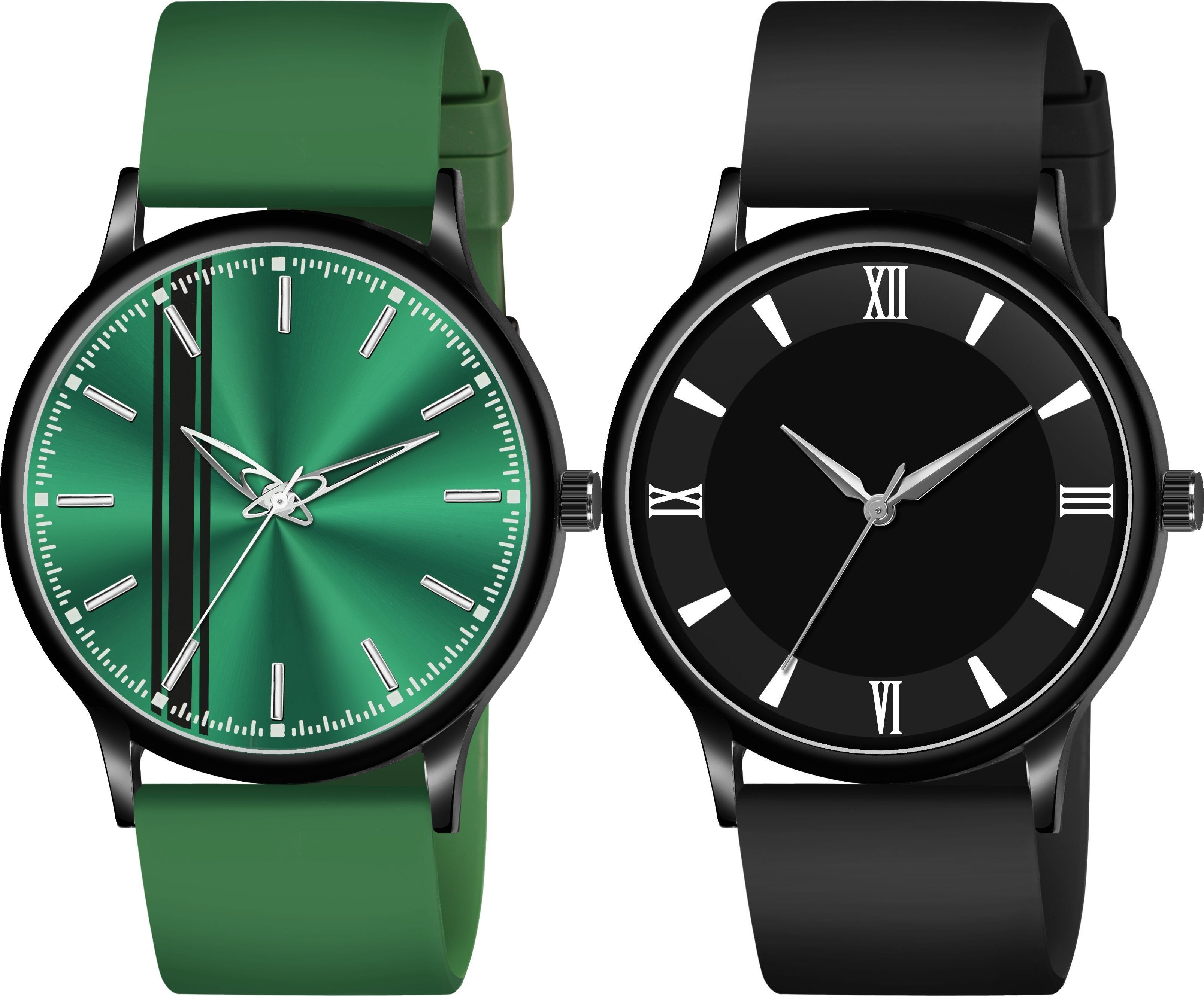 Premium Analog Quartz Wrist Watch Analog Watch - For Men Round Slim Dial Black Roman_Round Slim Dial Full Green-image-49