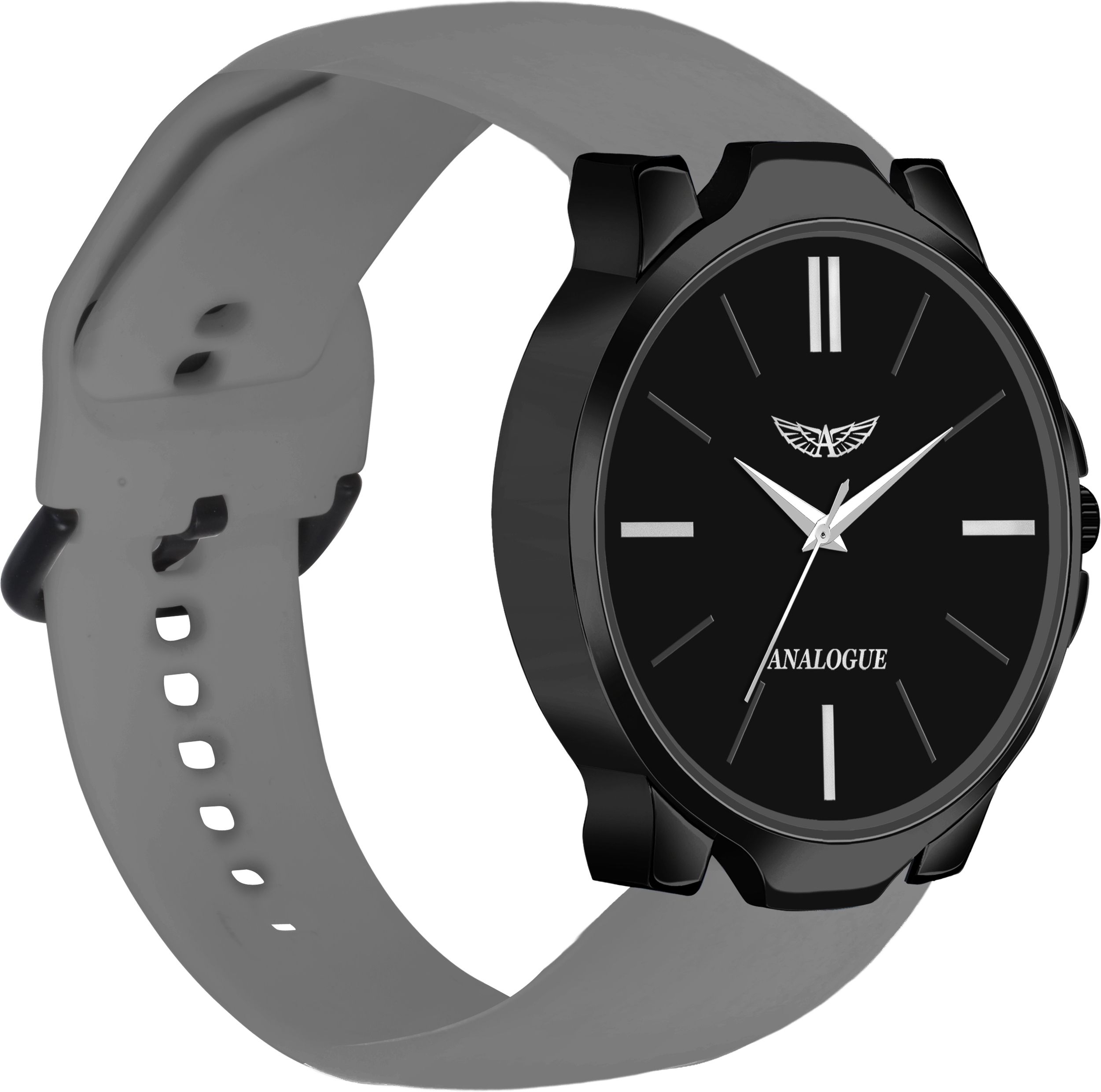 Minimalist Slim Series | Smart Watch Strap | Smart Clip | Soft Silicon | Boys Analog Watch - For Men ANLG-492-BLACK-GREY-SC-image-2